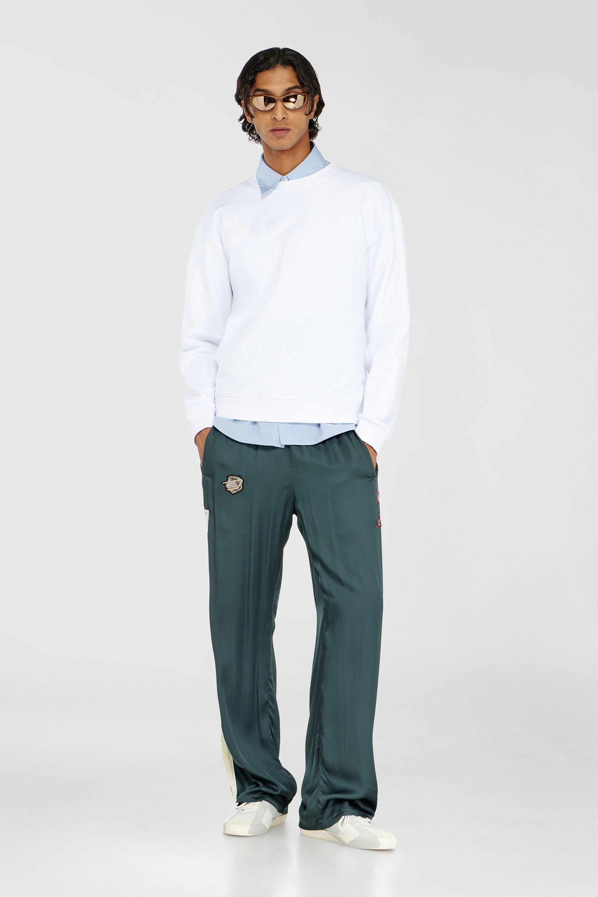 Felpa in cotone con micro ricamo logo