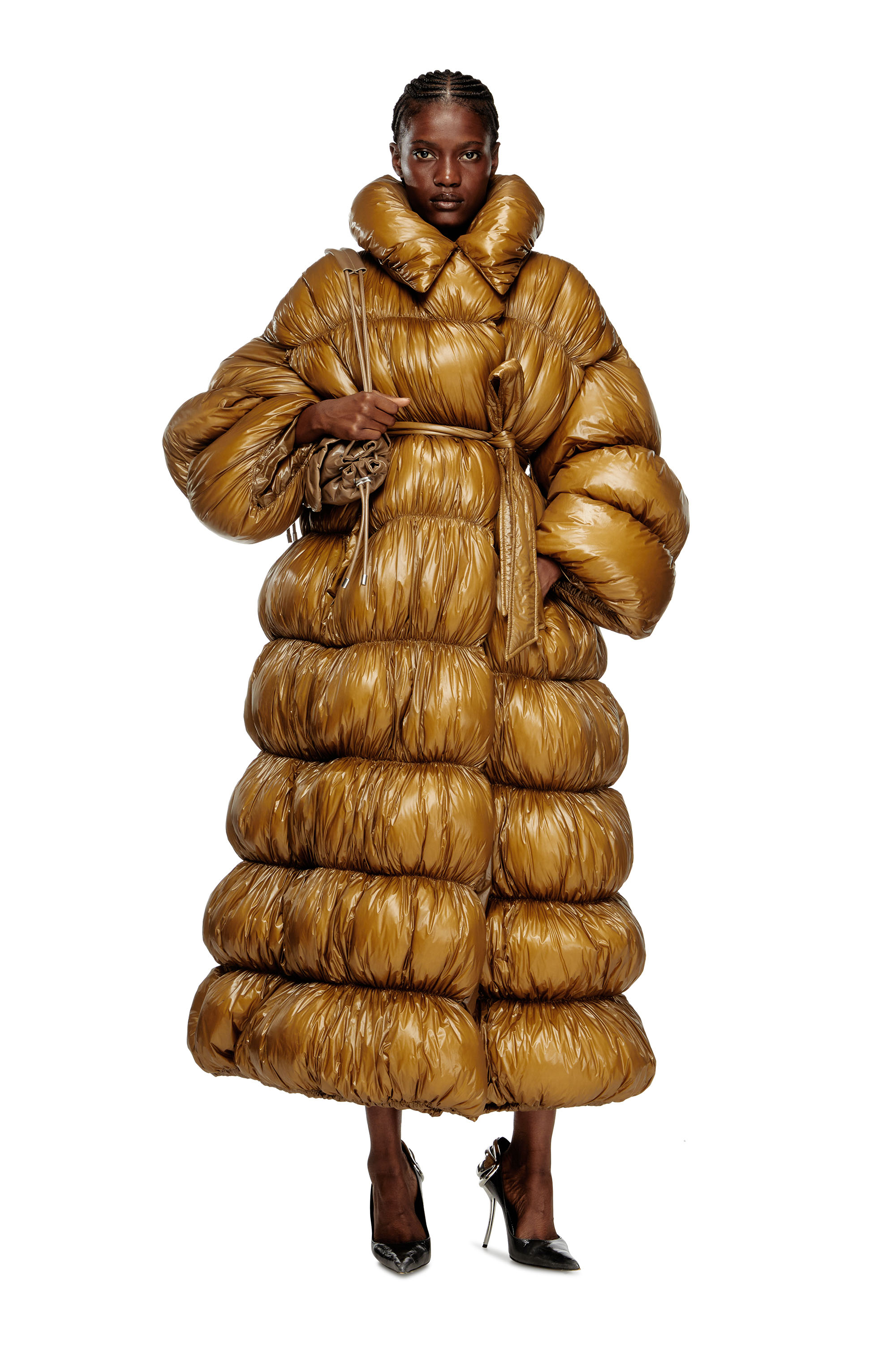 Diesel - W-INONA-LONG, Cappotto trapuntato con cintura Donna in Marrone - 2