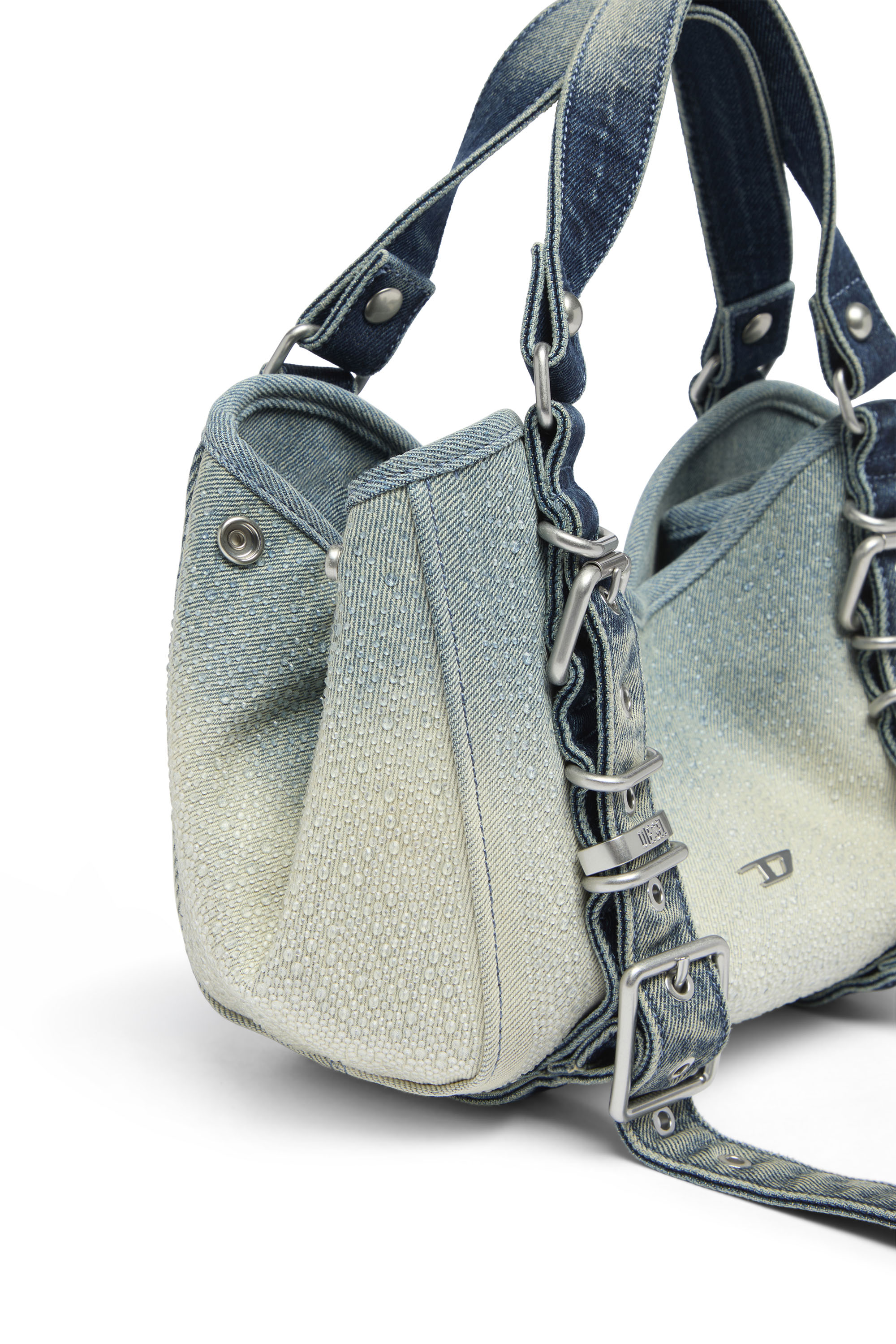 Diesel - D-ONE TOPHANDLE S, Woman's D-One-Small top-handle bag in crystal solarised denim in Blue - 6