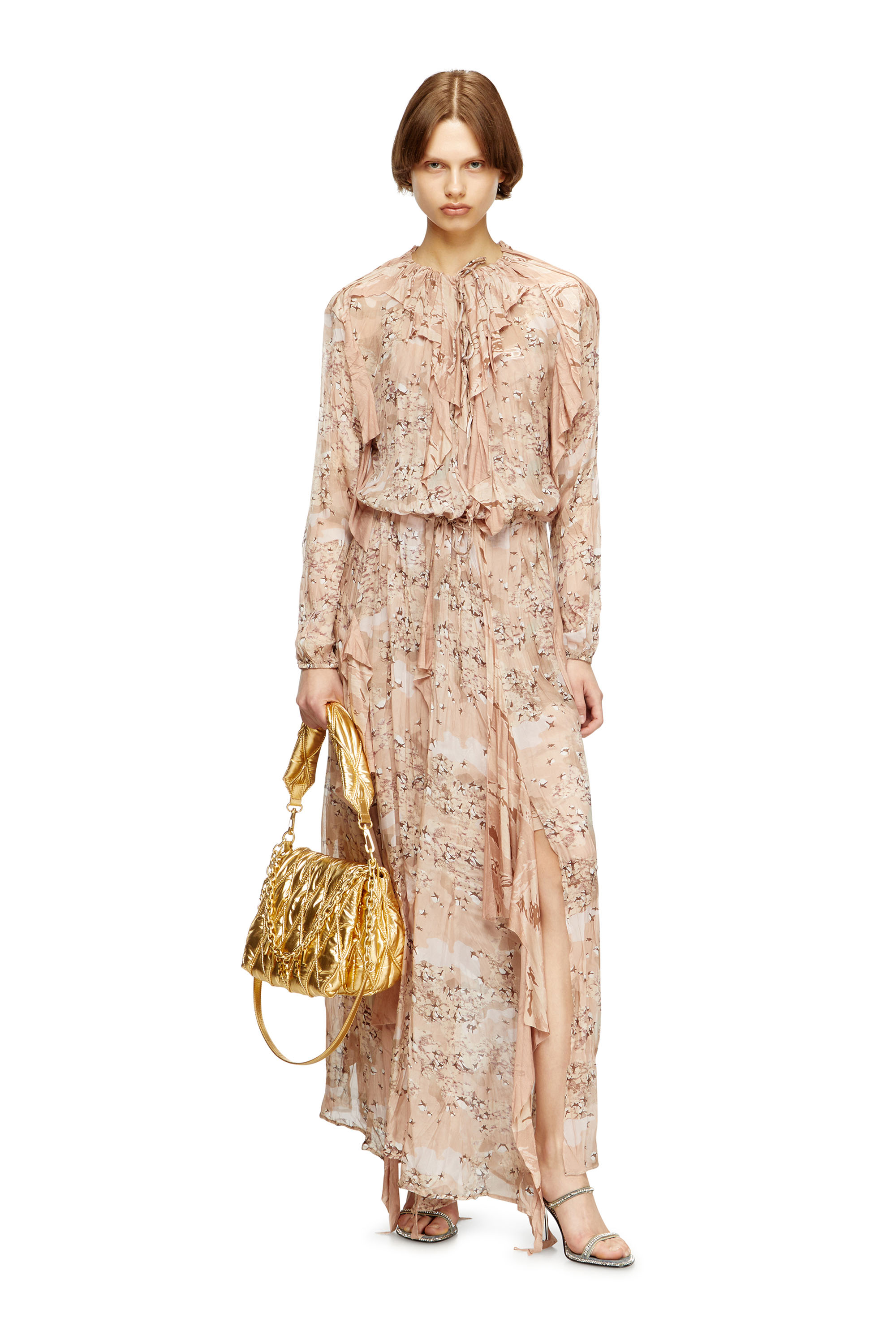 Diesel - D-AZZLING-R1, Abito lungo con volant in chiffon Donna in Rosa - 1