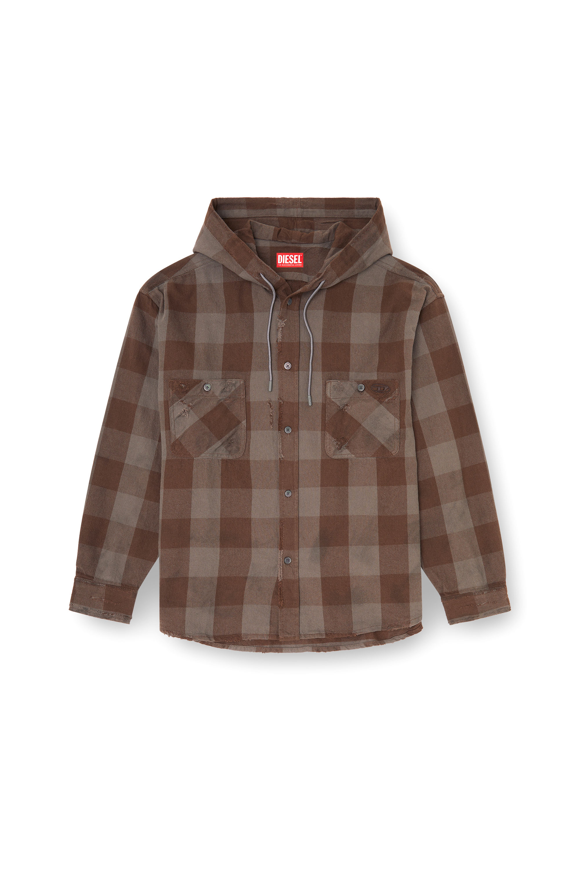 Diesel - S-DRUM-HOODY, Camicia con cappuccio effetto distressed in flanella a quadri Uomo in ToBeDefined - 2