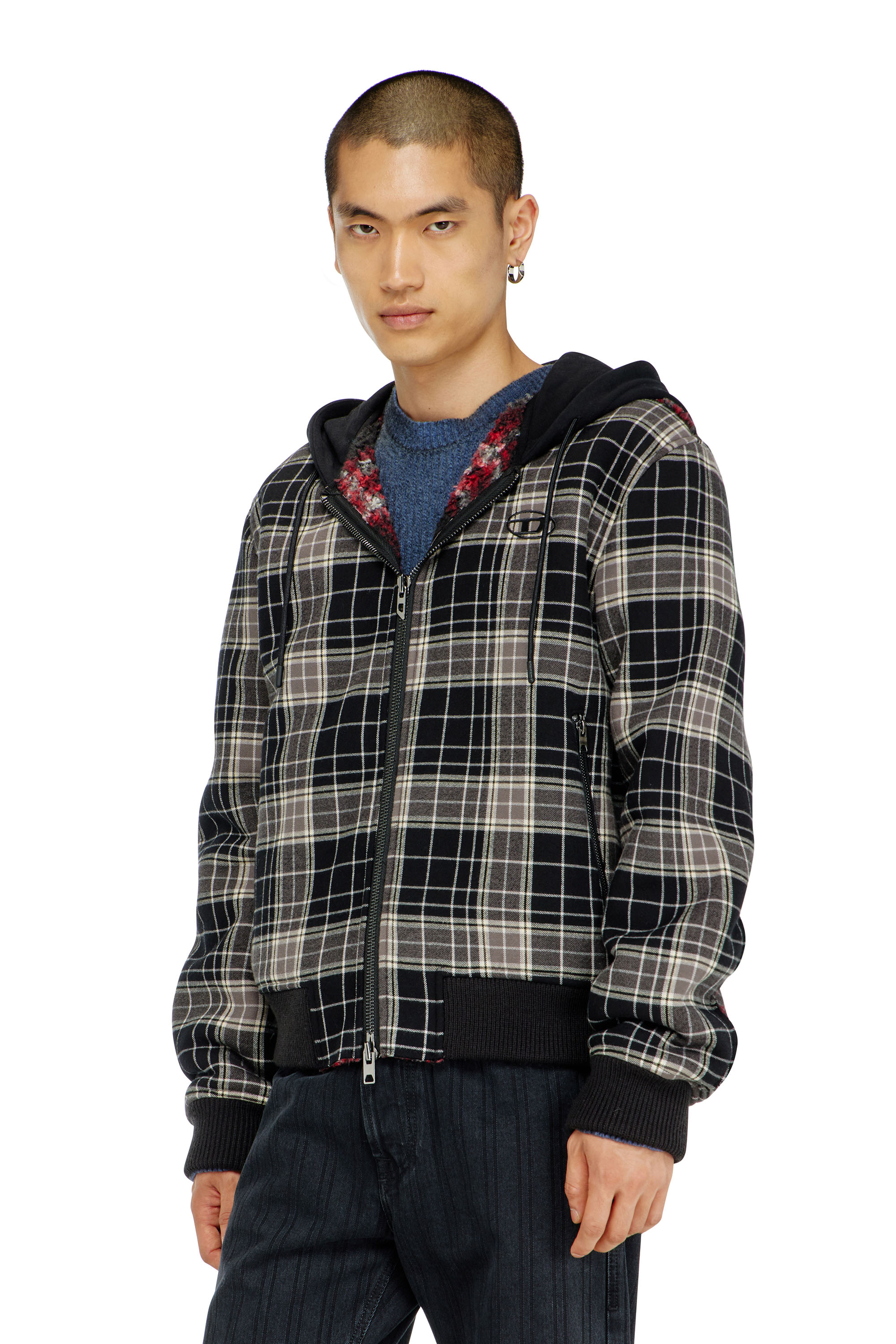 Diesel - W-KUNST, Bomber in flanella a quadri con interno in teddy Uomo in Multicolor - 1