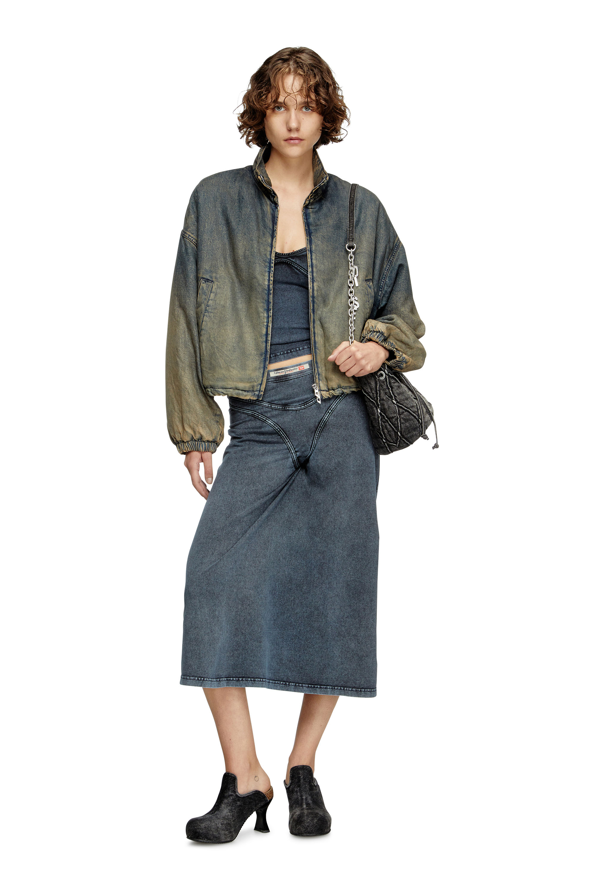 Diesel - O-ALLINE, Gonna midi in jersey effetto denim Donna in Blu - 2