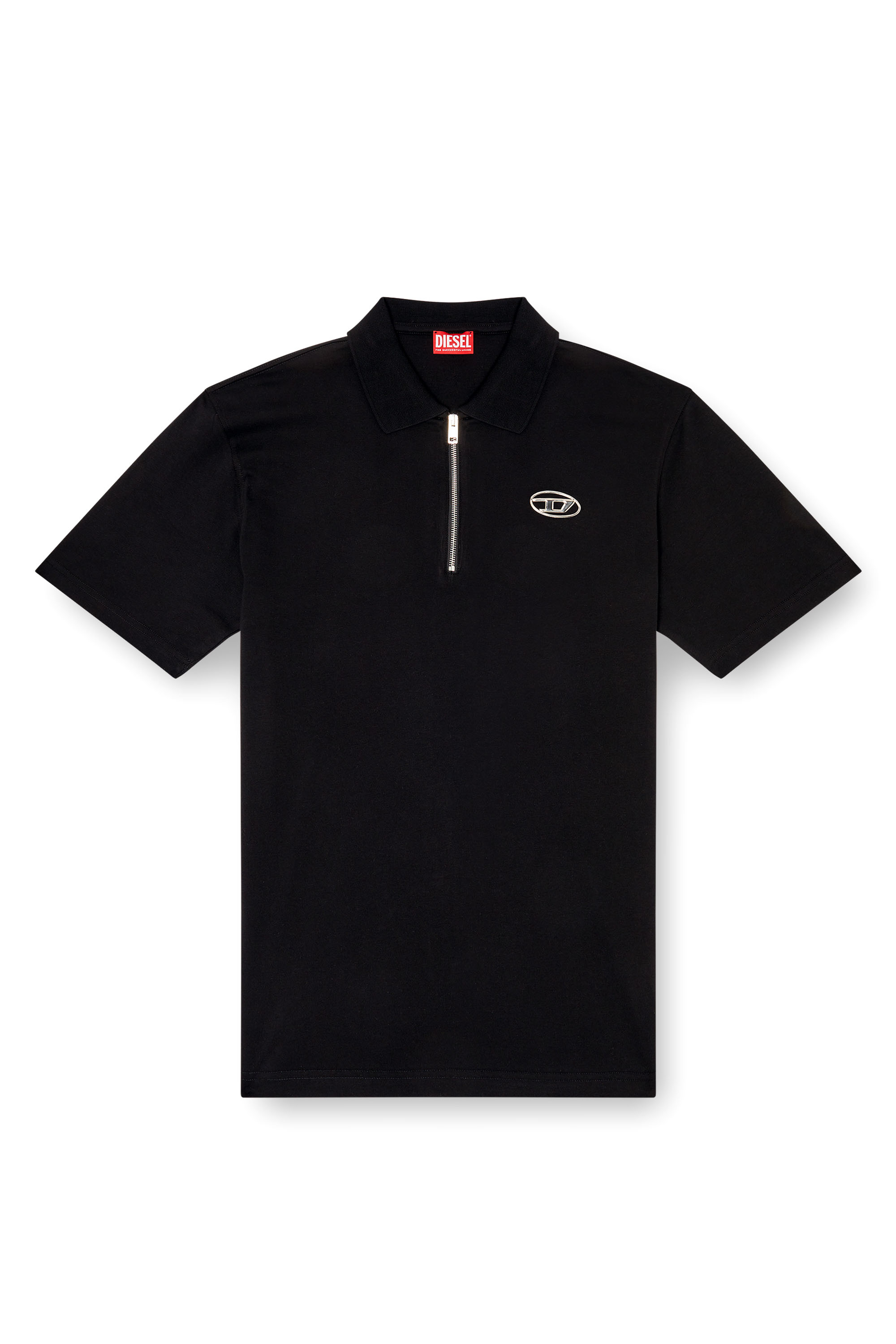 Diesel - T-VOR-OD, Zip front polo shirt with laser cut Oval D Uomo in Nero - 3