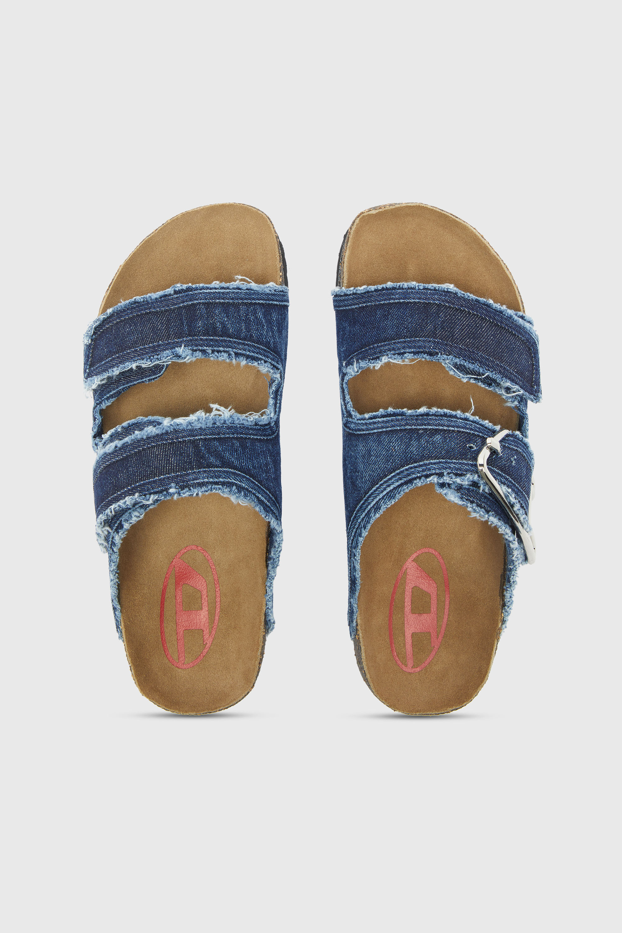 Diesel - D-WOODSTOCK D SANDAL W, D-Woodstock - Ciabatte con fasce in denim a taglio vivo Donna in Blu - 4