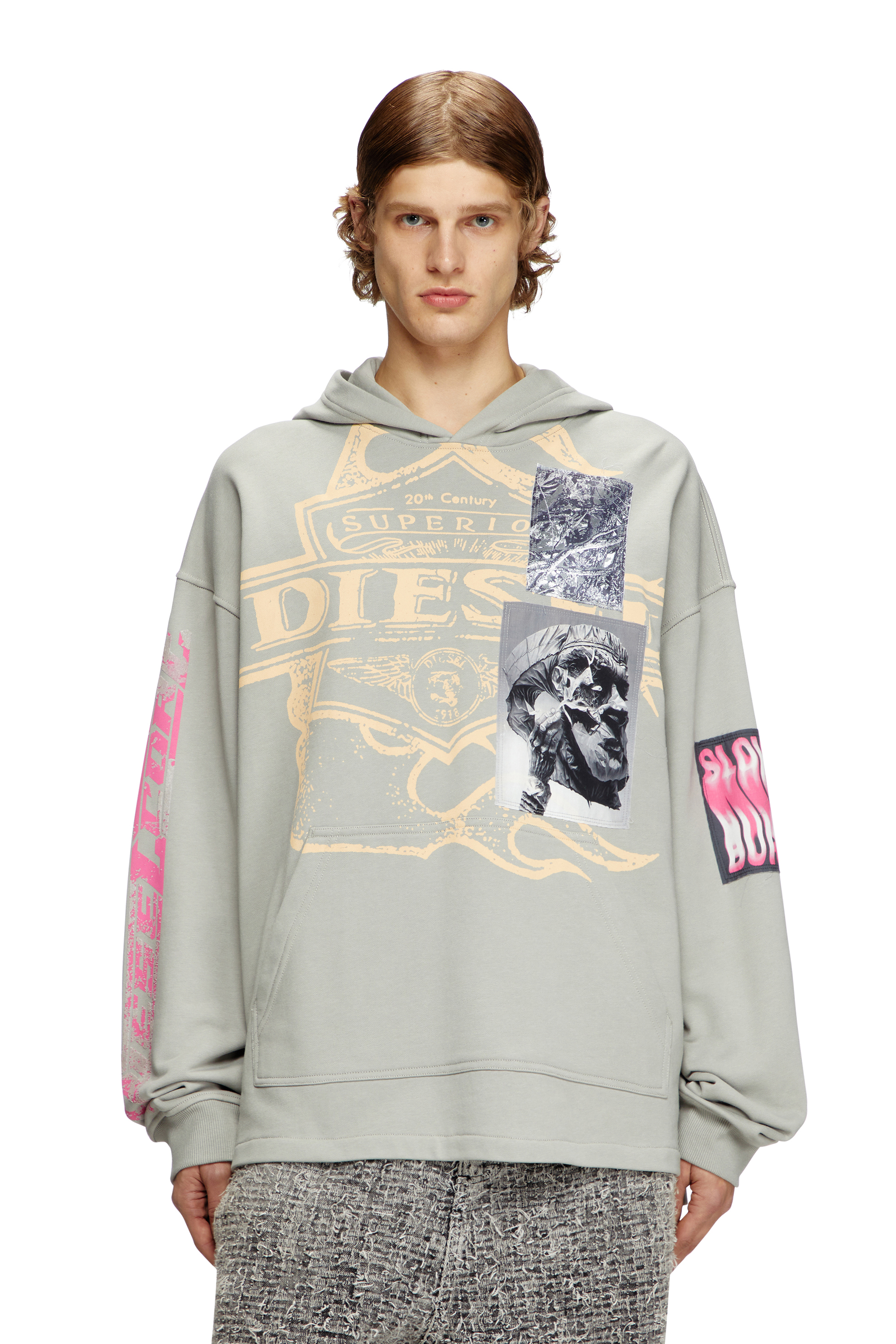 Diesel - S-BAXT-HOOD-R1, Hoodie con stampe e patch logo Uomo in Grigio - 1