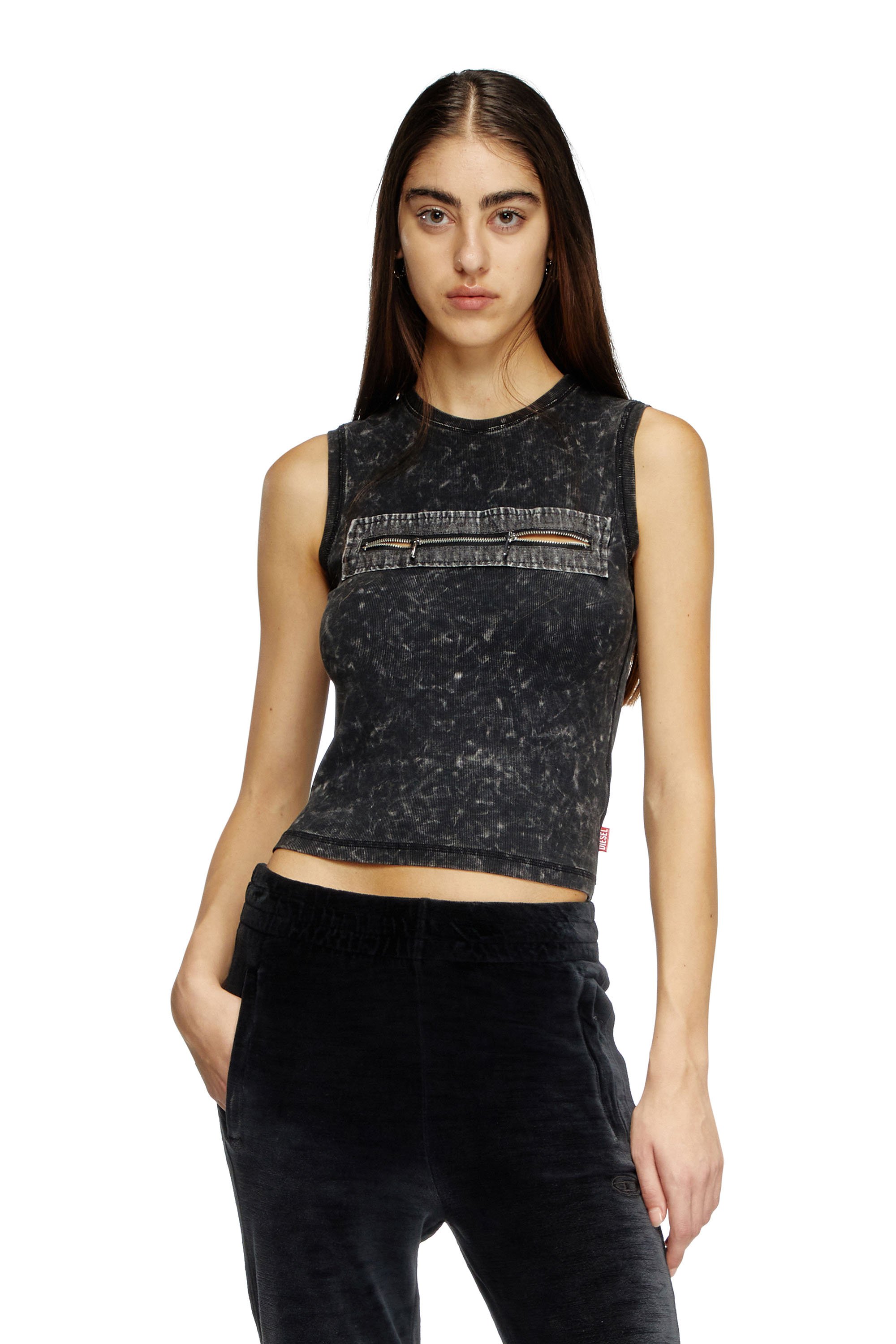 Diesel - T-ARTED, Top senza maniche con dettaglio zip Donna in Nero - 1