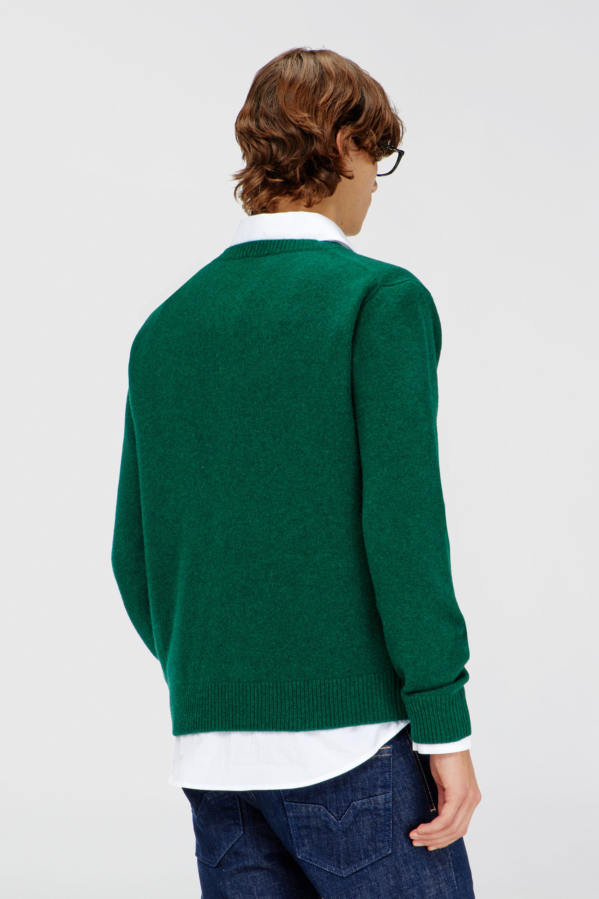 Diesel - K-IMER, Maglione in lana con scollo a V e logo sul collo Uomo in Verde - 4