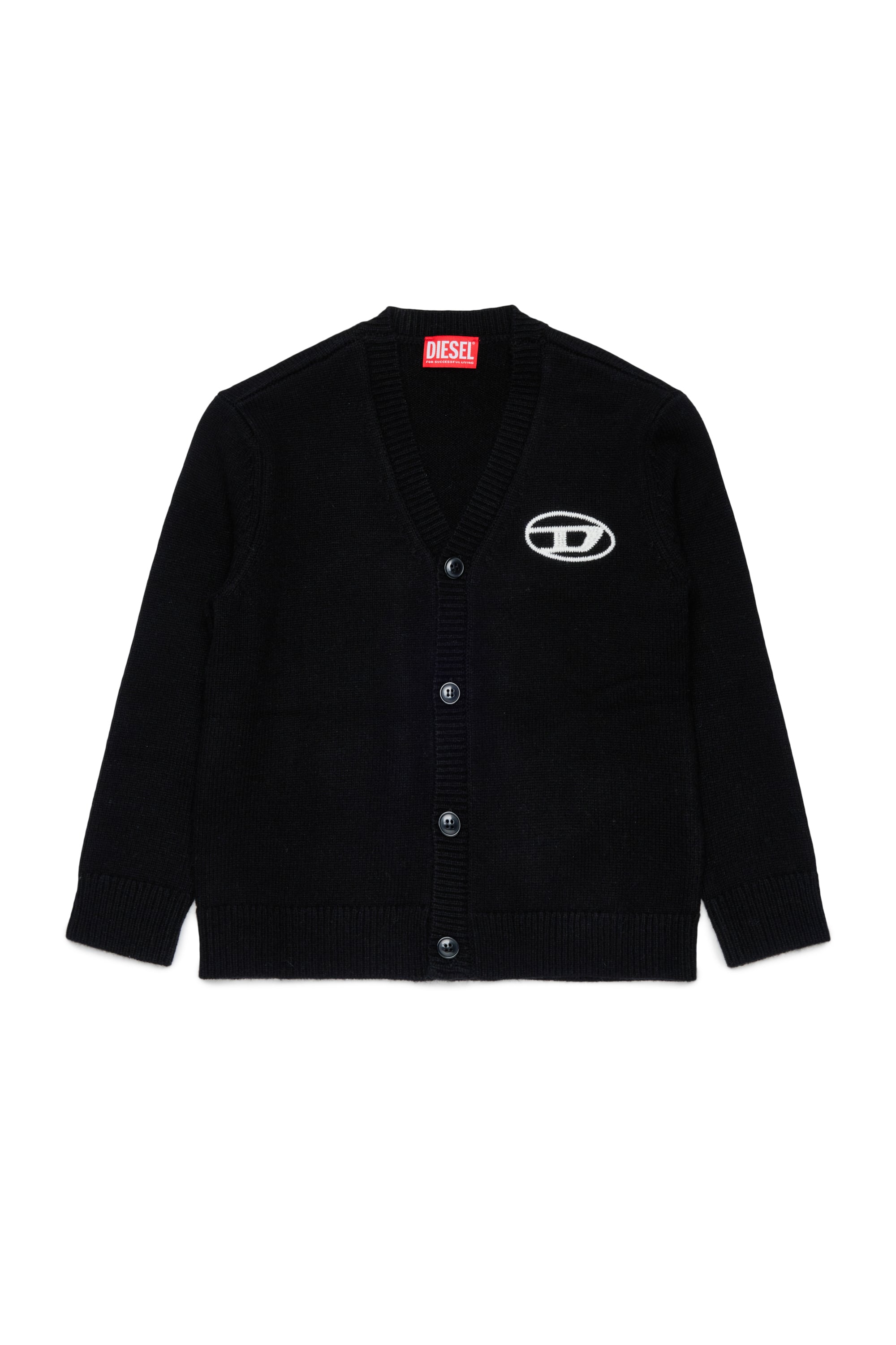Diesel - KLABO CARDIGAN OVER, Cardigan in cachemire con logo Oval D Uomo in Nero - 1