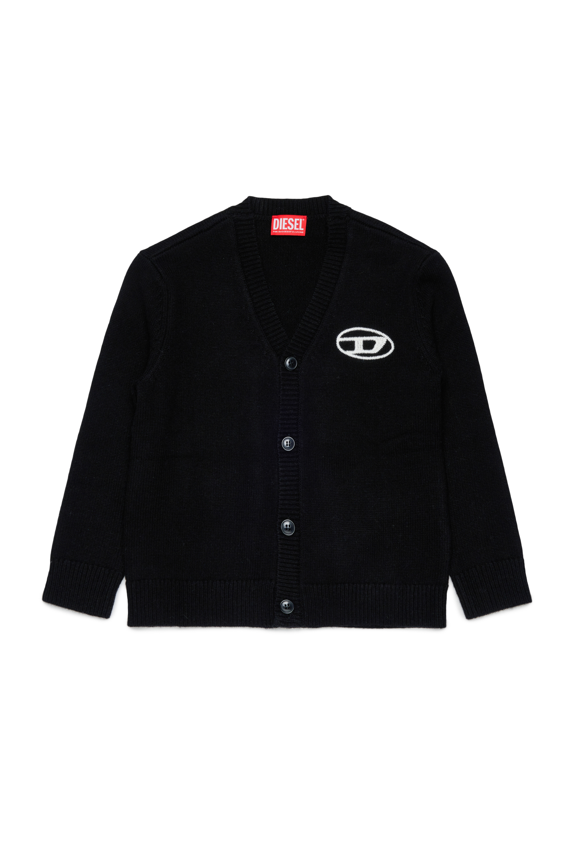 Diesel - KLABO CARDIGAN OVER, Cardigan in cachemire con logo Oval D Uomo in Nero - 1