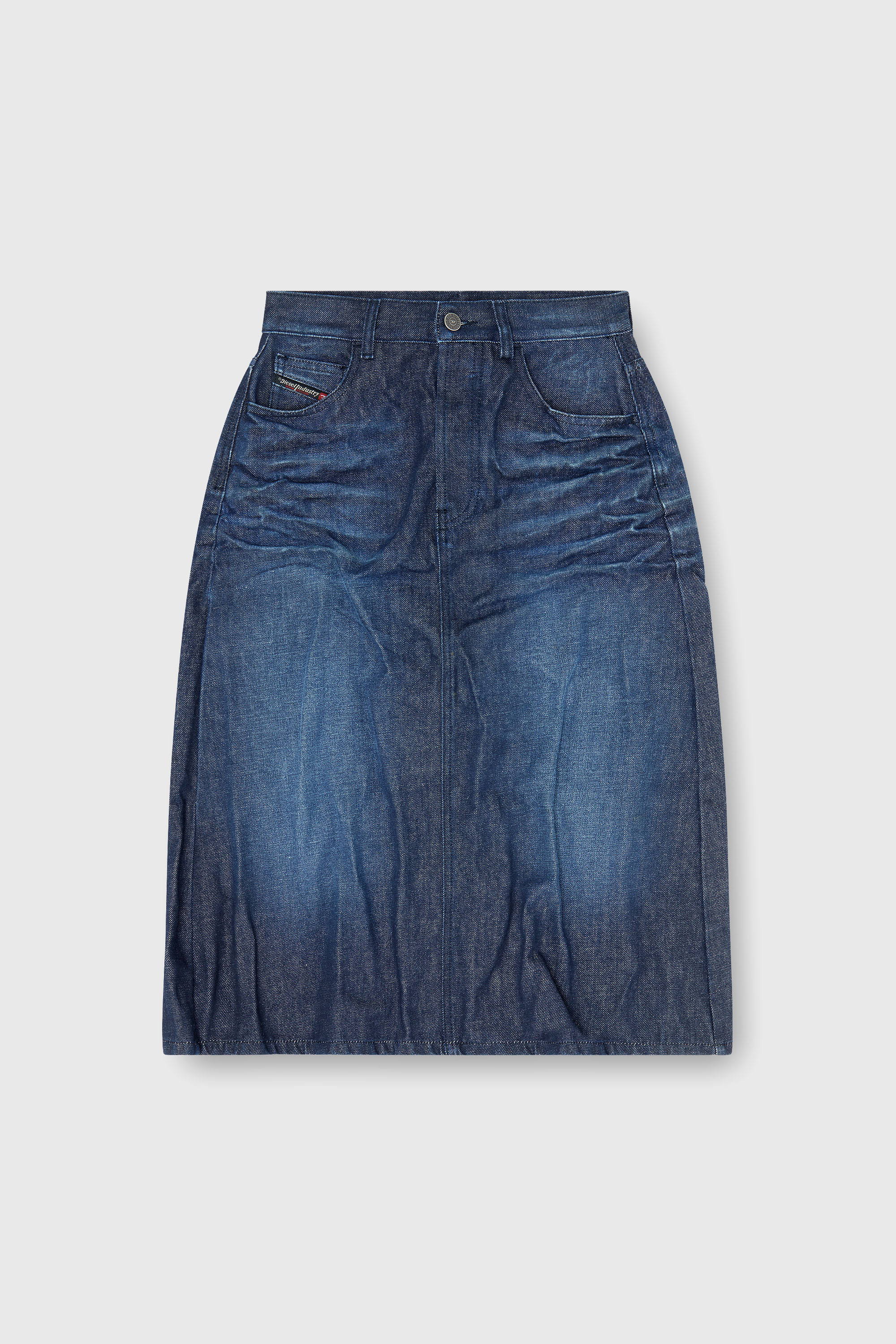 Diesel - DE-IRTI-FSJ, Gonna midi in denim effetto stropicciato Donna in Blu - 2