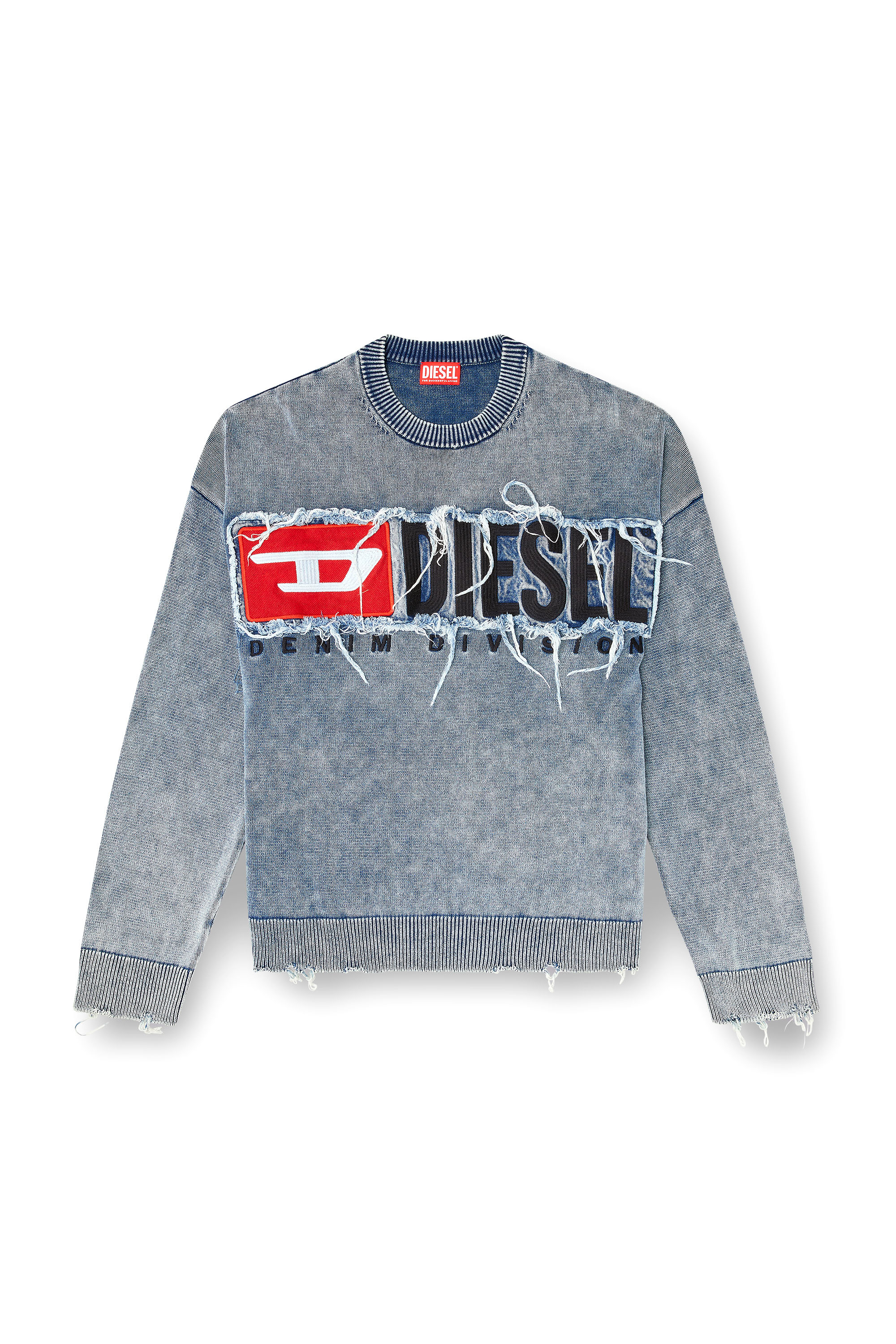 Diesel - K-FRONZI, Maglia in cotone con patch in denim del logo Uomo in Blu - 3