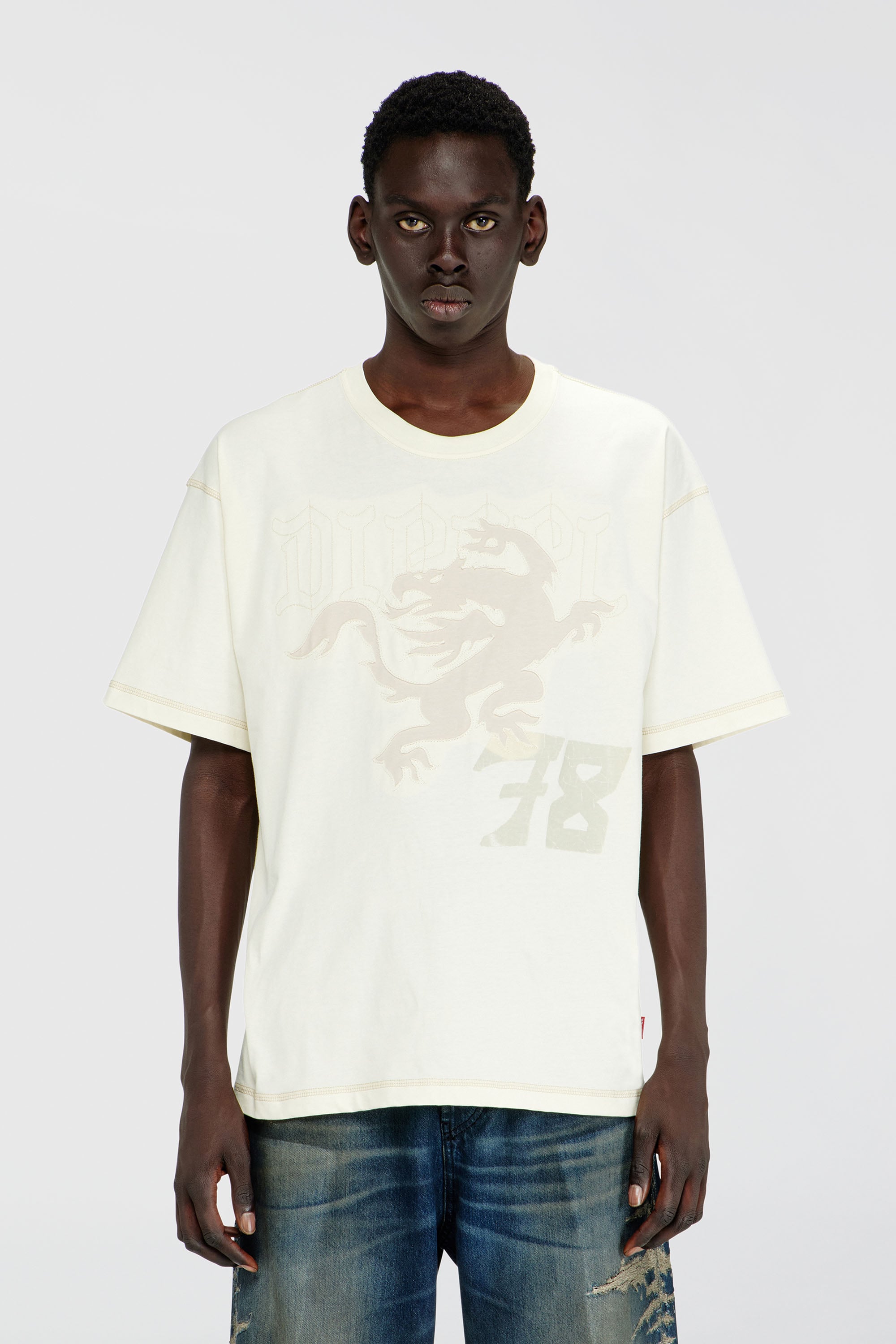 Diesel - T-BOXT-NOTCH, T-shirt relaxed con stampe e ricami Uomo in Bianco - 1