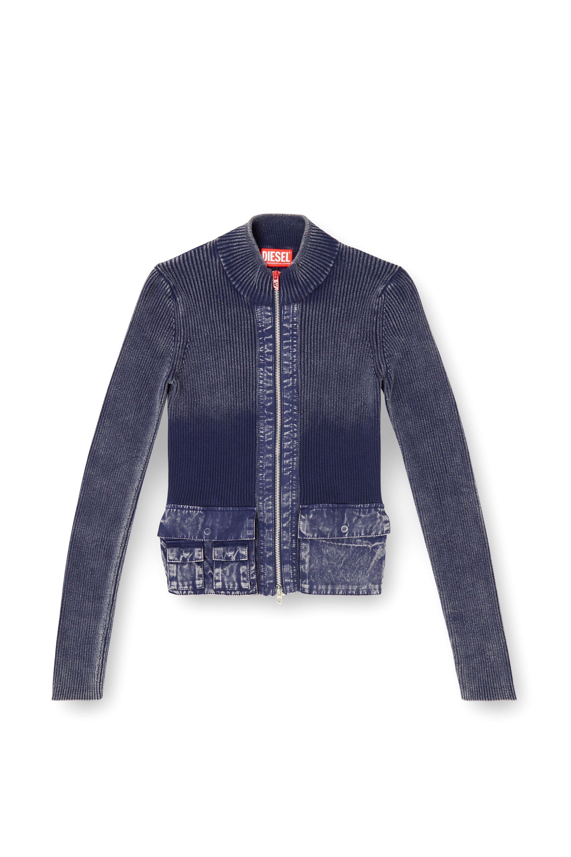 Diesel - M-MELISSA, Cardigan con zip e tasche cargo in denim Donna in Blu - 3