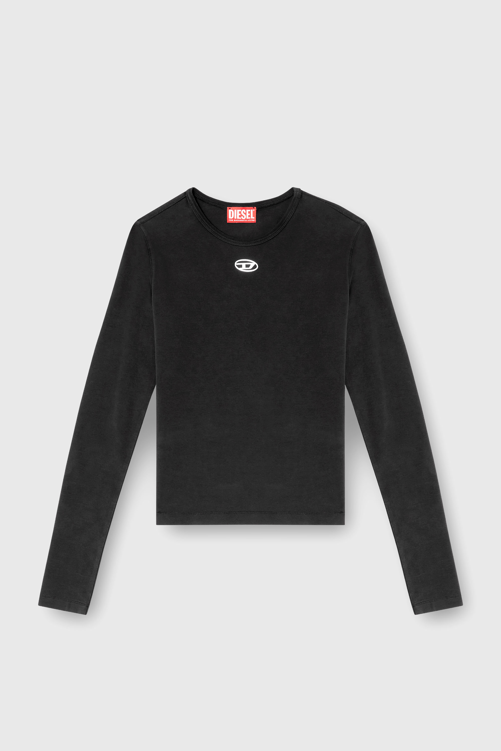 Diesel - T-UNCUTIESLONG-LS-OD, Maglia in cotone con logo Oval D Donna in Nero - 2
