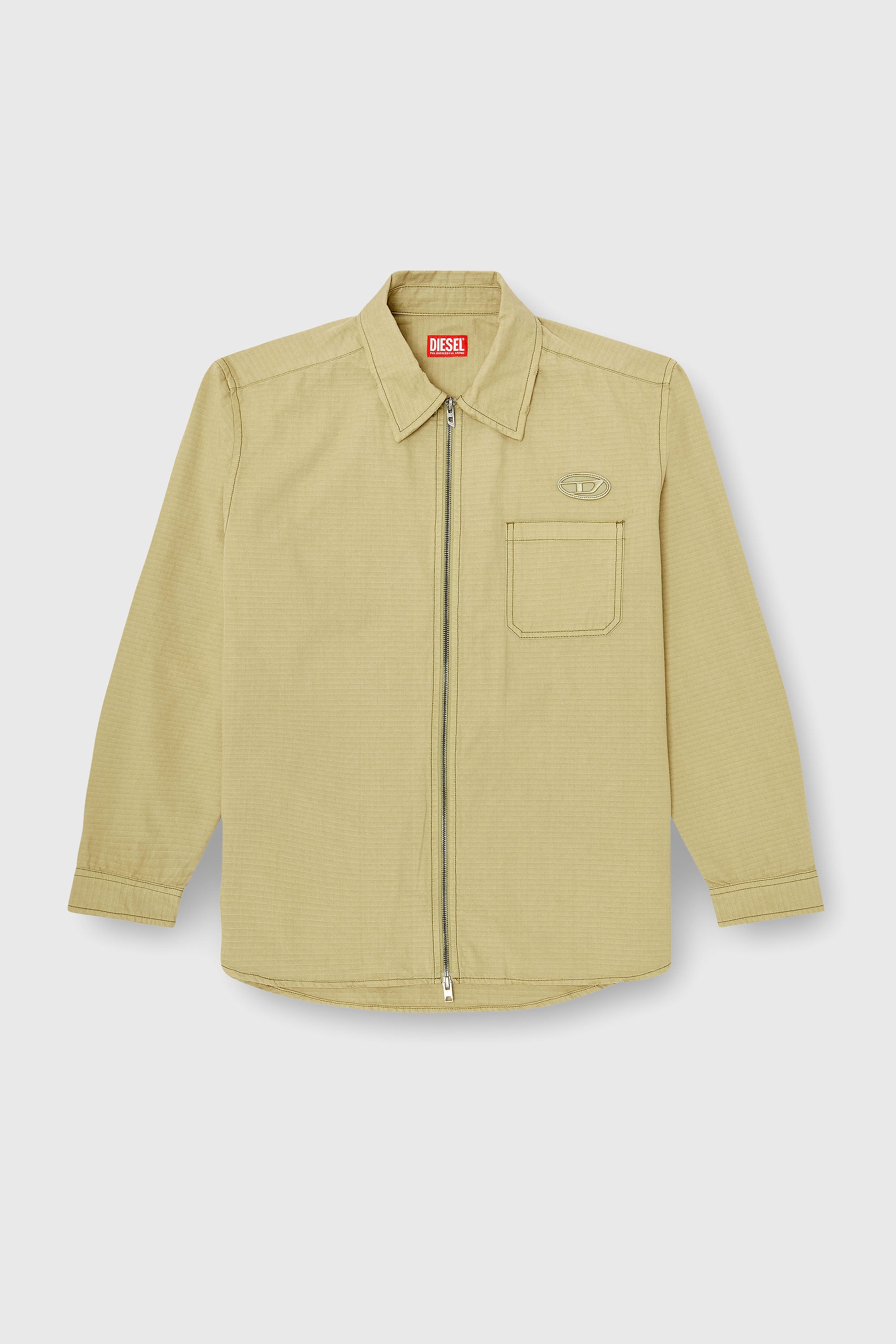Diesel - S-ALIAS-ZIP, Camicia in ripstop con chiusura a zip Uomo in Beige - 2
