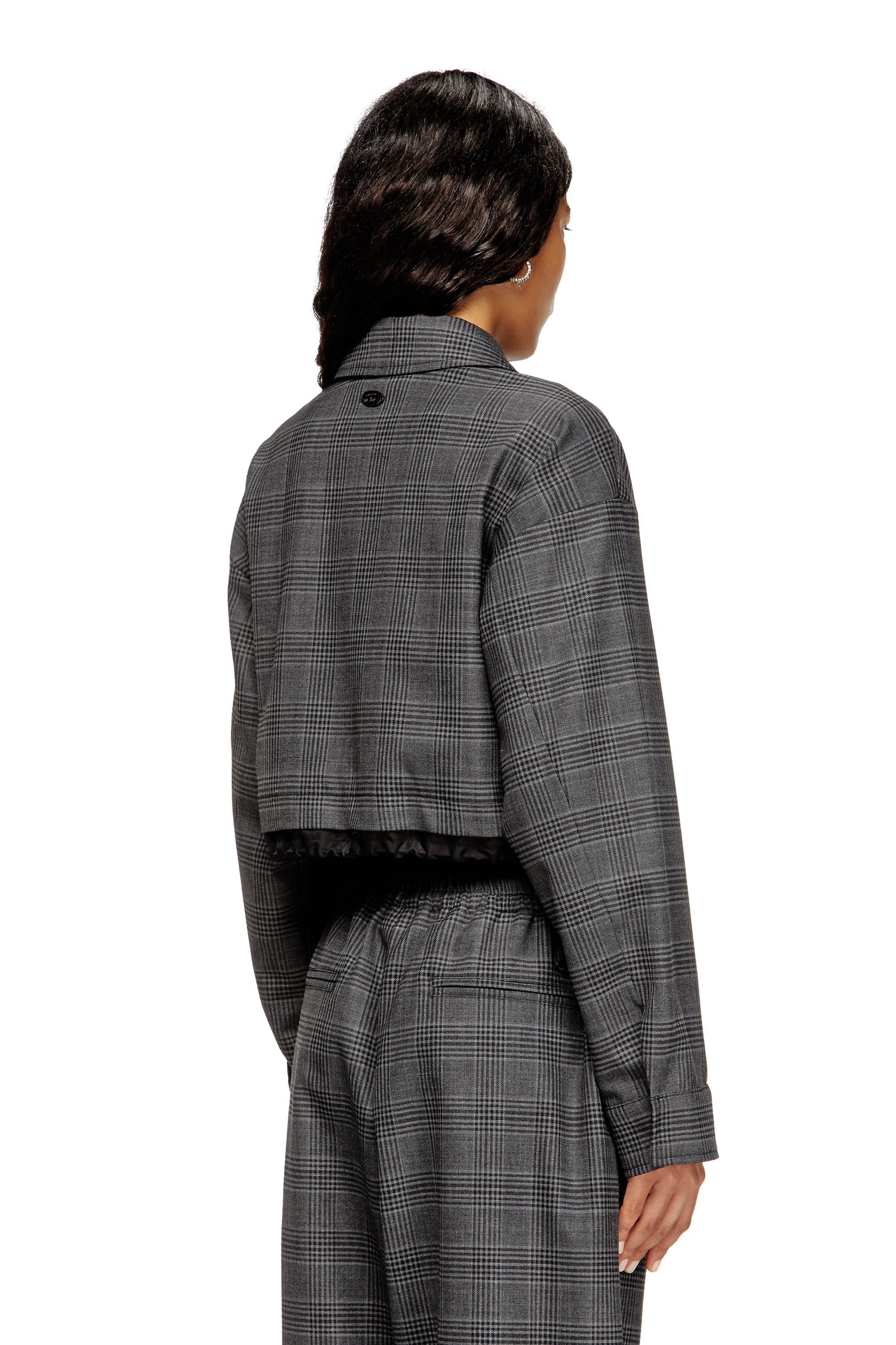 Diesel - J-TING-FEM, Giacca sportiva lunghezza cropped in misto lana Principe di Galles Donna in Nero - 4