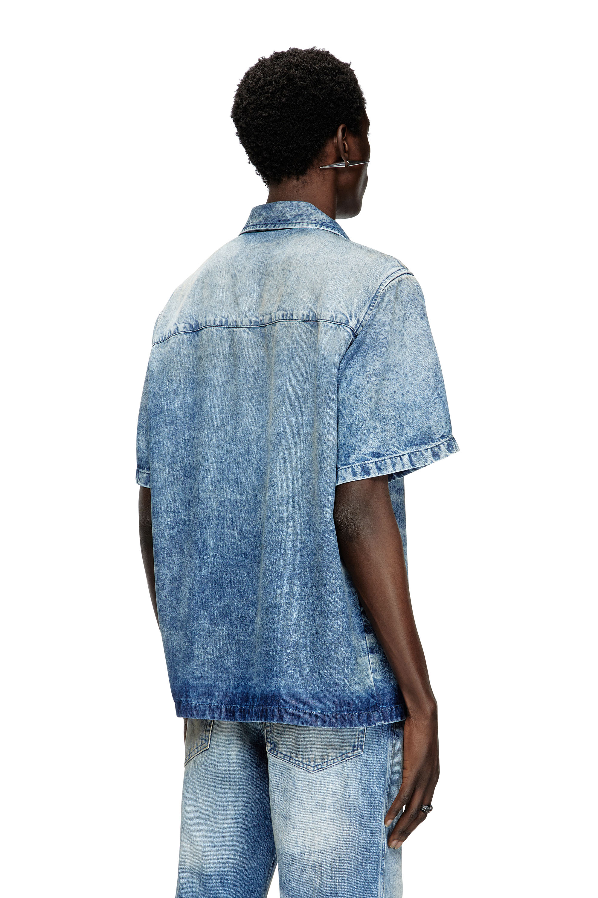 Diesel - D-NABIL-FSG, Camicia bowling in denim distressed Uomo in Blu - 4