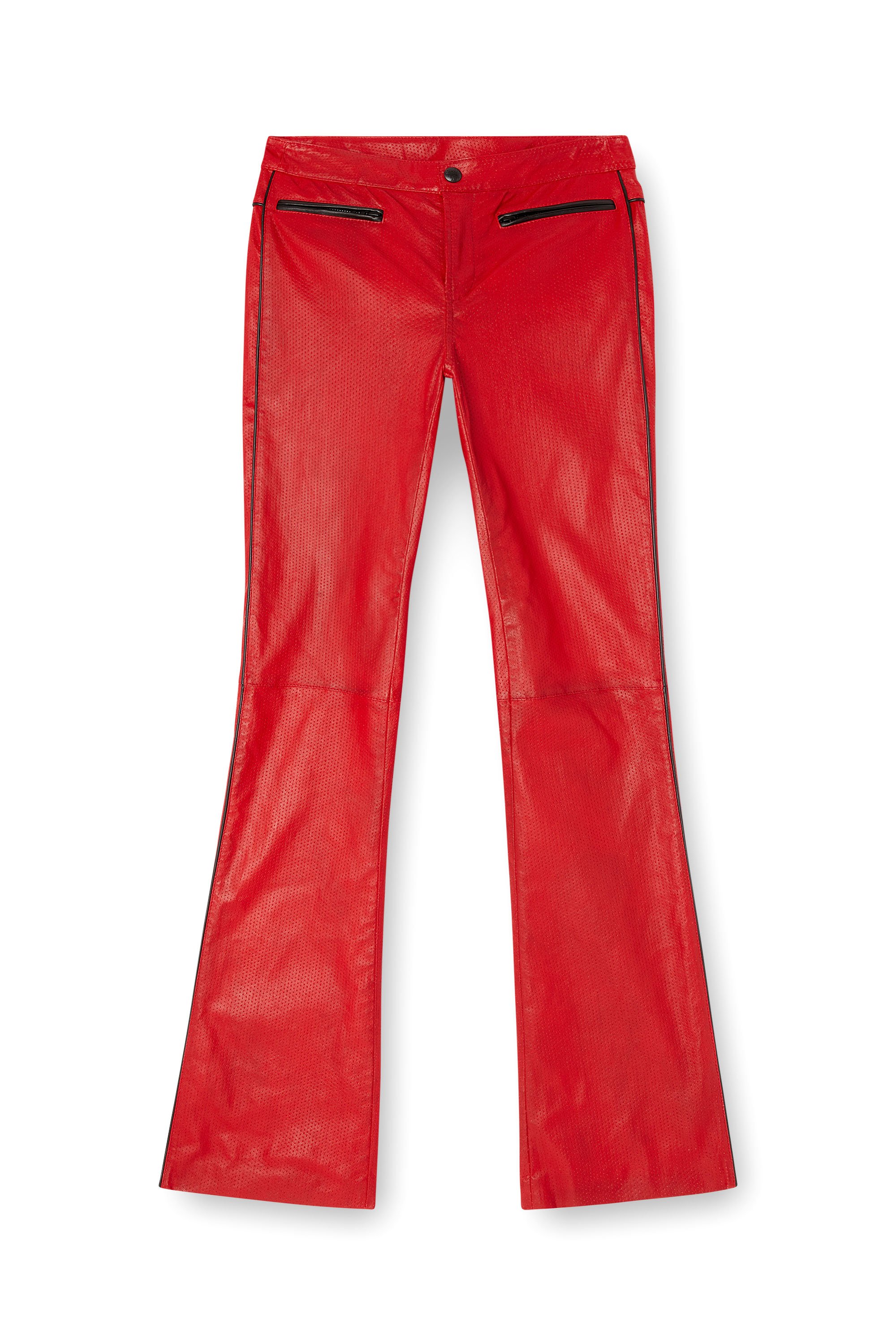 Diesel - L-INSEY, Pantaloni biker in pelle stretch traforata Donna in Rosso - 3