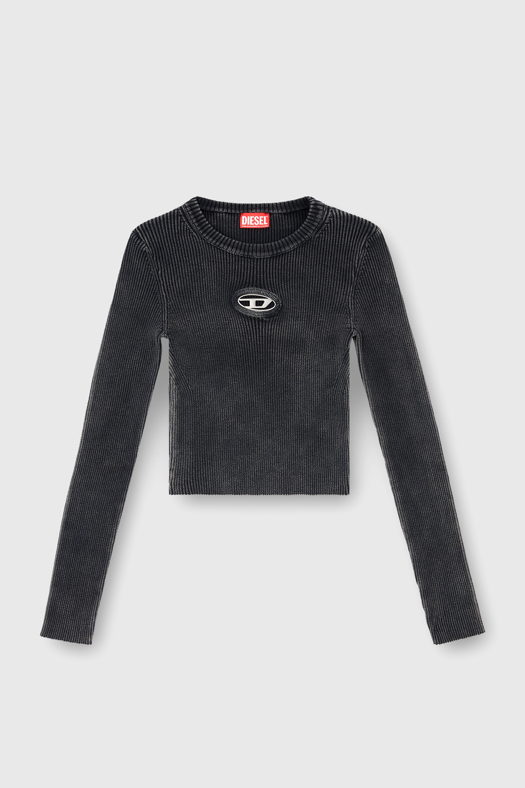Diesel - M-ANCHOR-A, Maglia cropped con logo cut-out Donna in Nero - 2