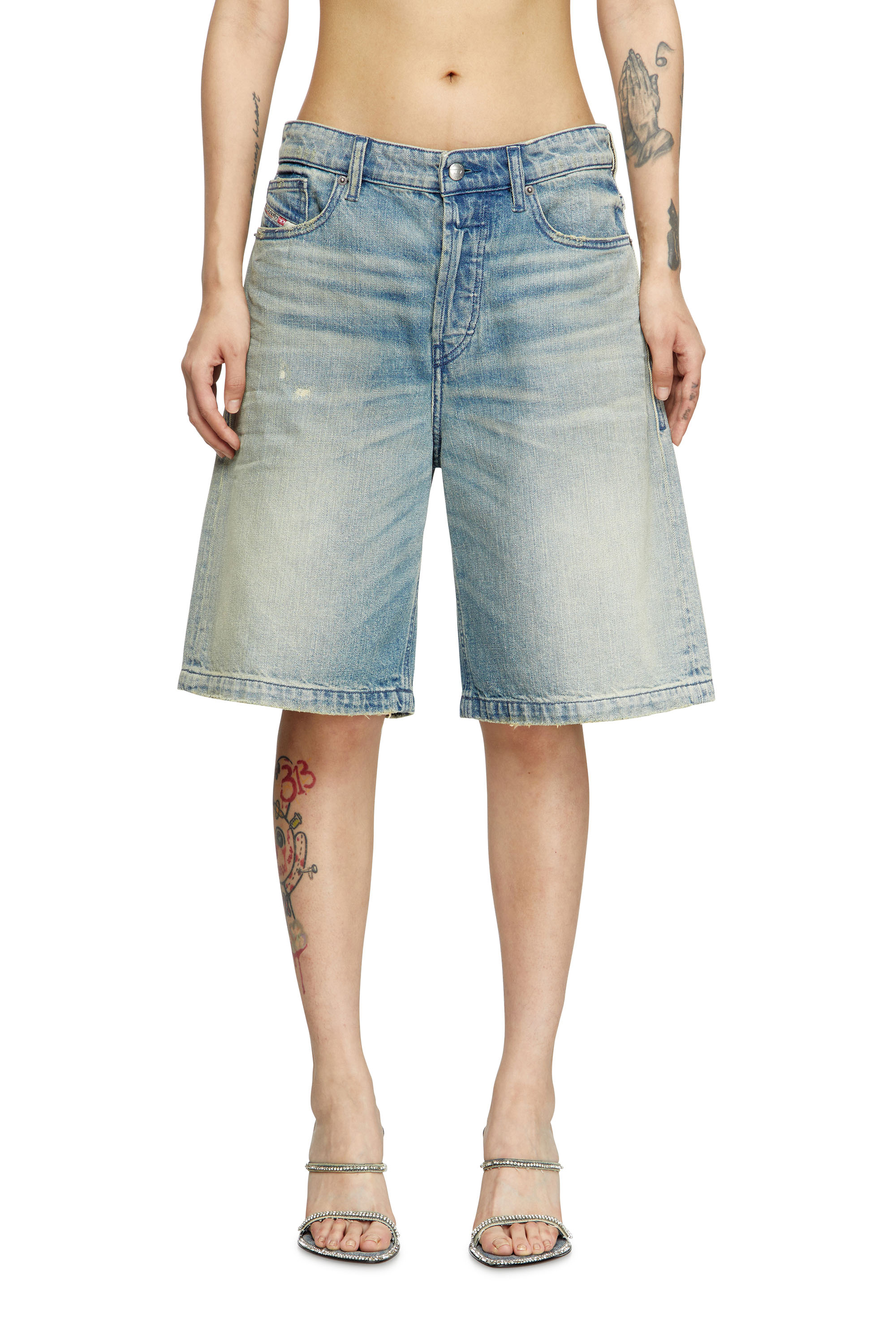 Diesel - DE-SIRE-SHORT, Short in denim effetto vissuto Donna in Blu - 1