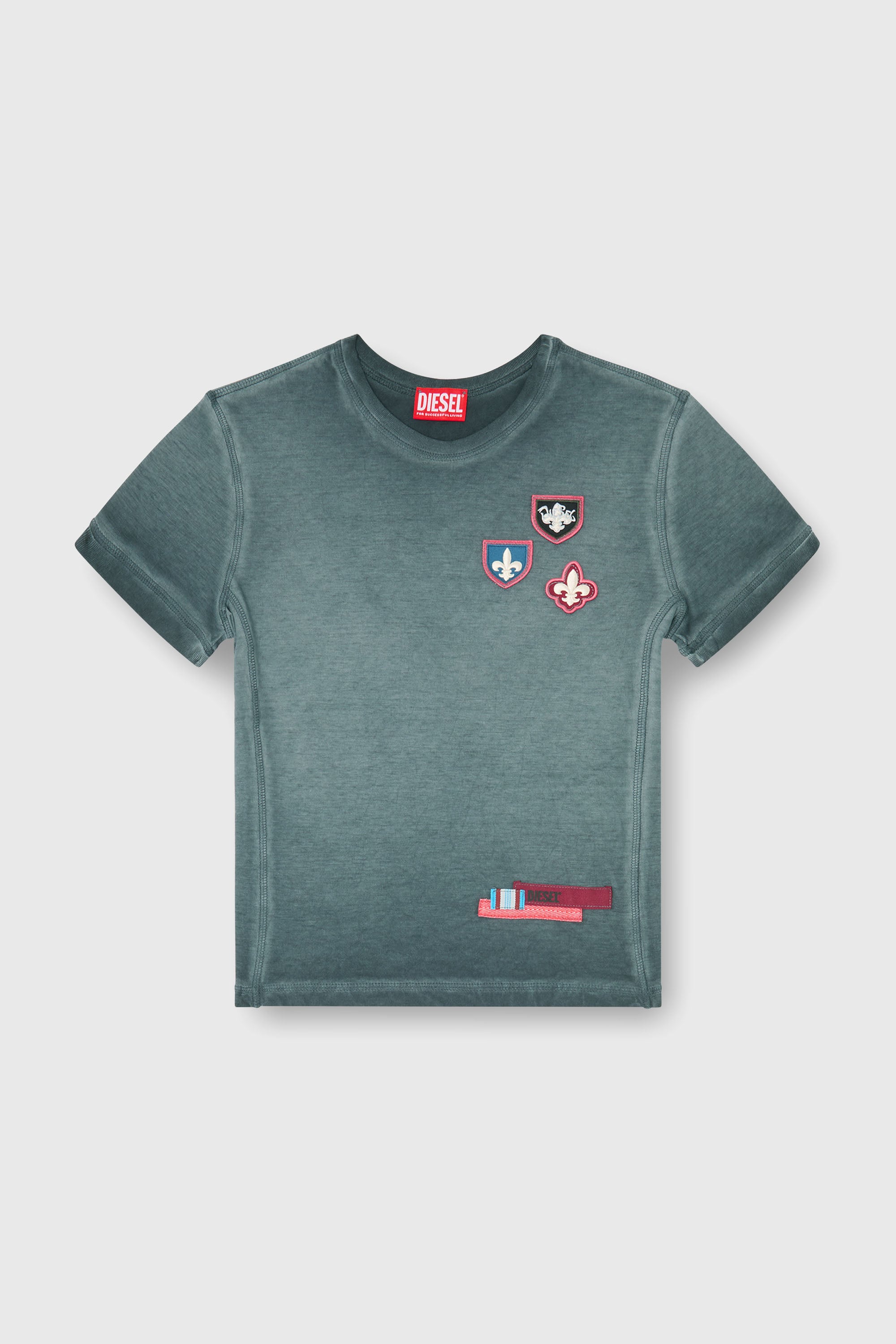 Diesel - T-UNCUTY-WAF, T-shirt con patch e inserti laterali microwaffle Donna in Verde - 2