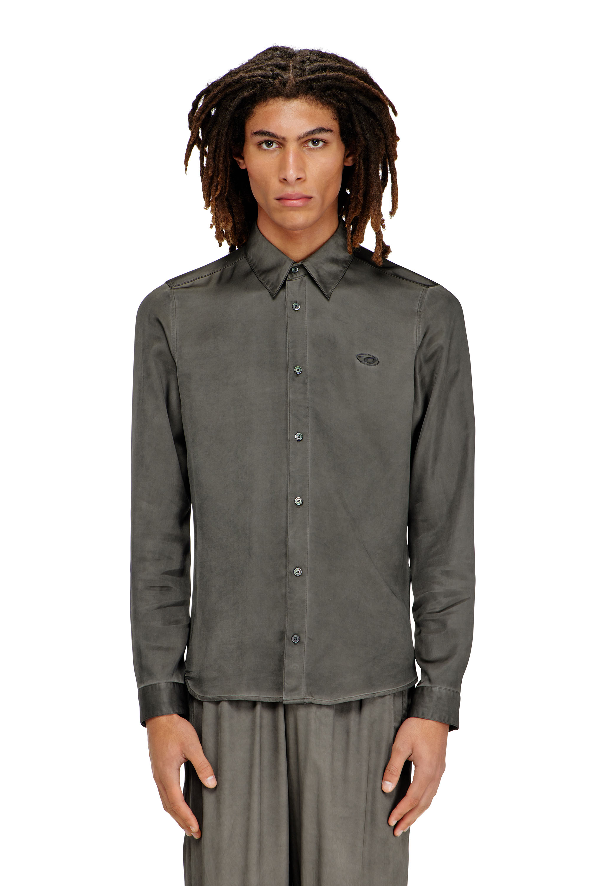Diesel - S-KINNY-ALBG, Camicia un viscosa fluida dirt-wash Uomo in Grigio - 1