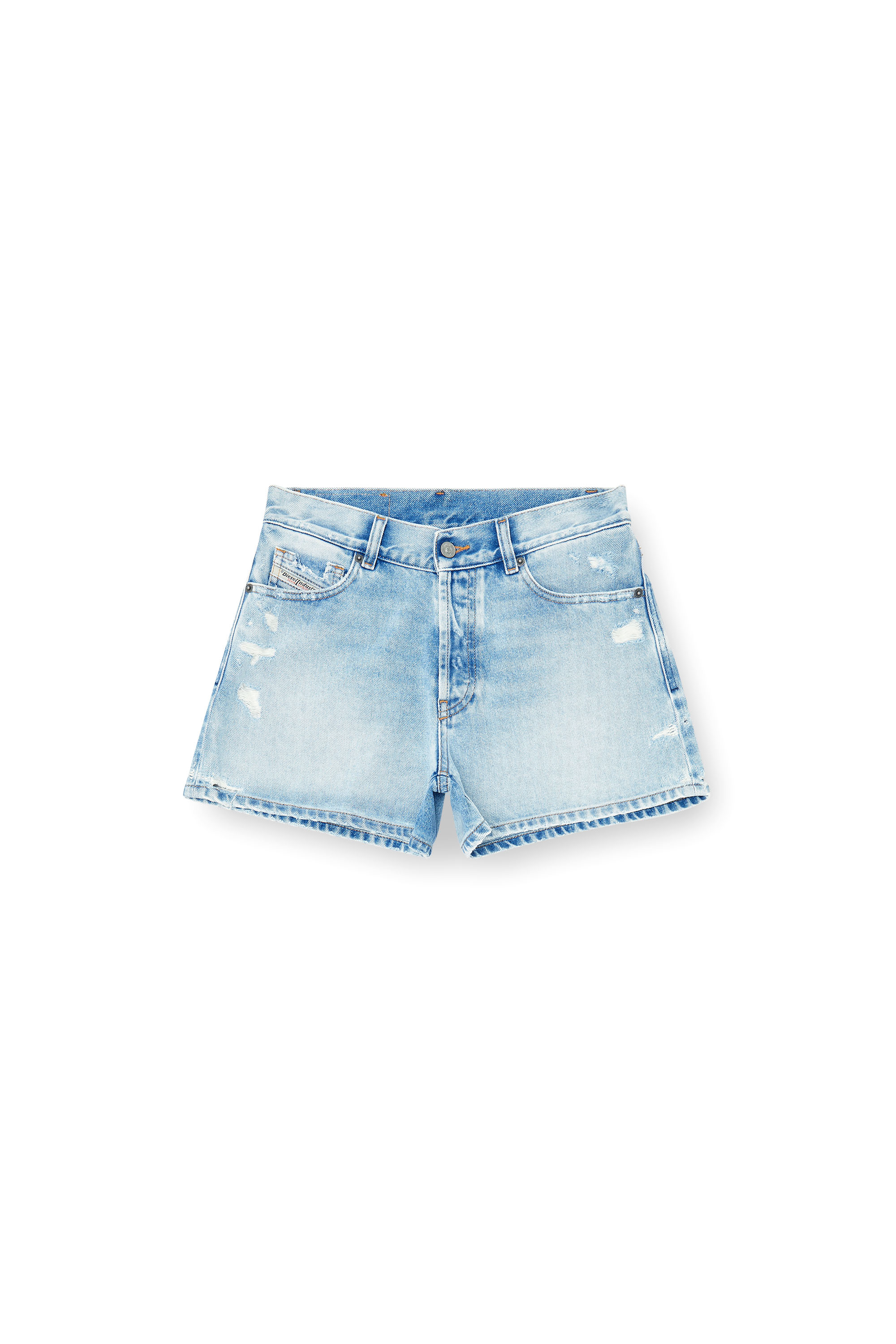 Diesel - DE-HELIOS, Shorts in denim destroyed Donna in Blu - 3