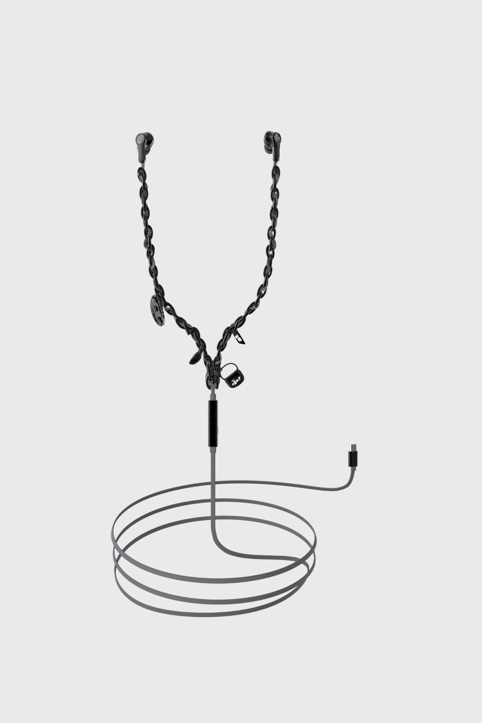 Diesel - 60686 WIRED EARBUDS WIRED EARBUDS, Auricolari neri con filo e charms Unisex in Nero - 1