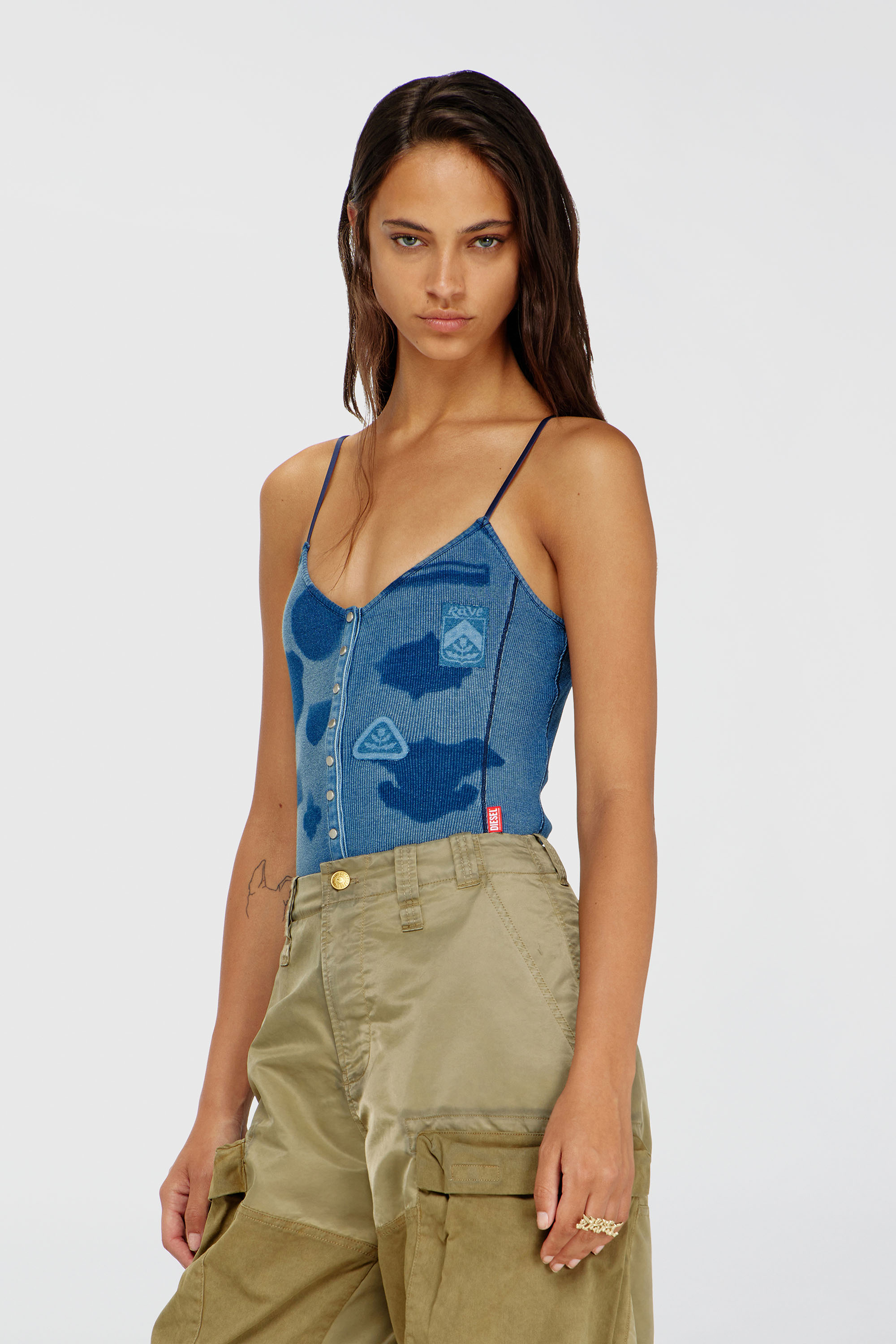 Diesel - T-LEY-AA1, Woman's Bodysuit in ribbed jersey with shadow-patch effects in Medium blue - 1