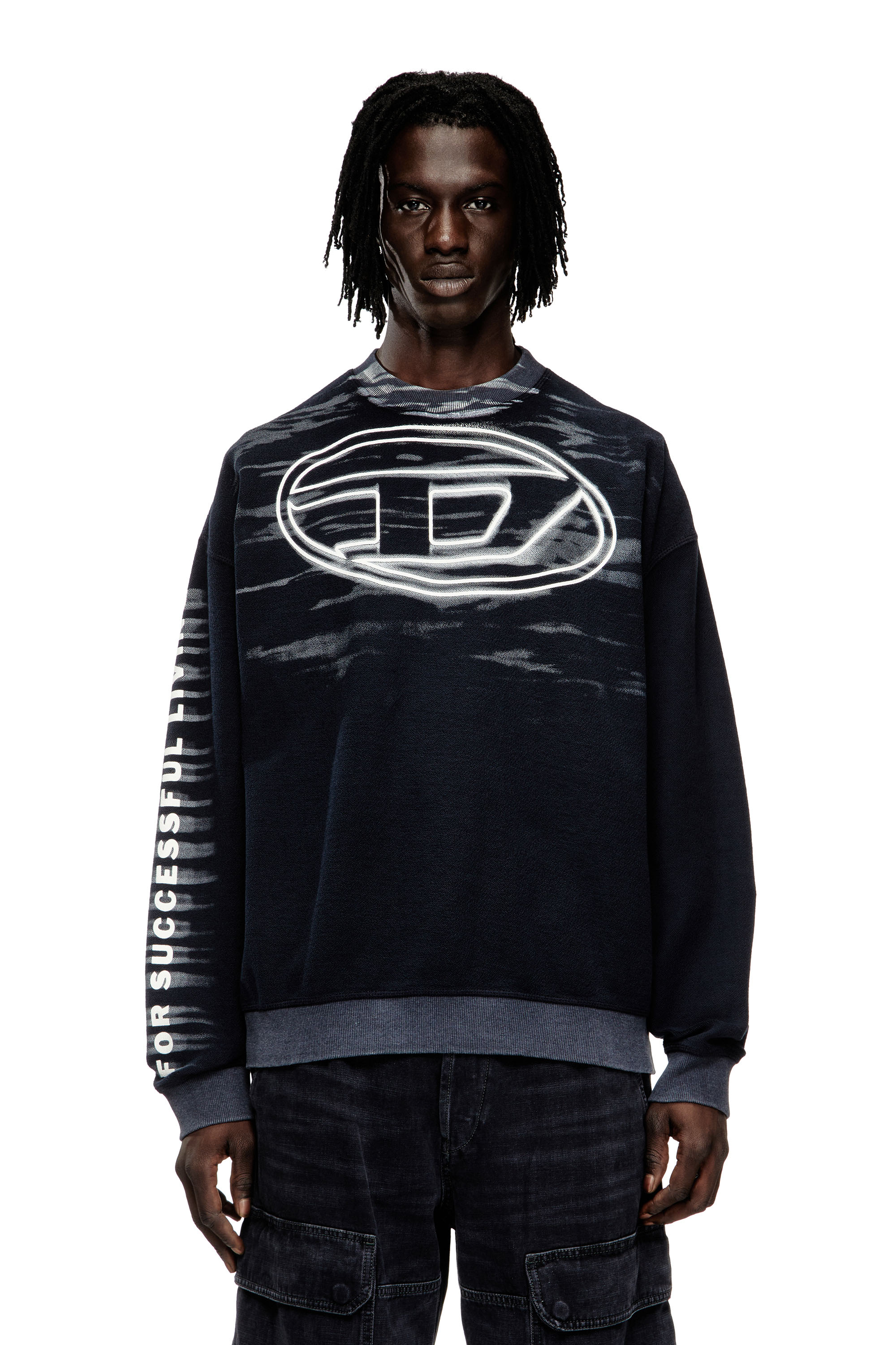 Diesel - S-BOXT-T1, Felpa in cotone con stampa Oval D Uomo in Blu - 1