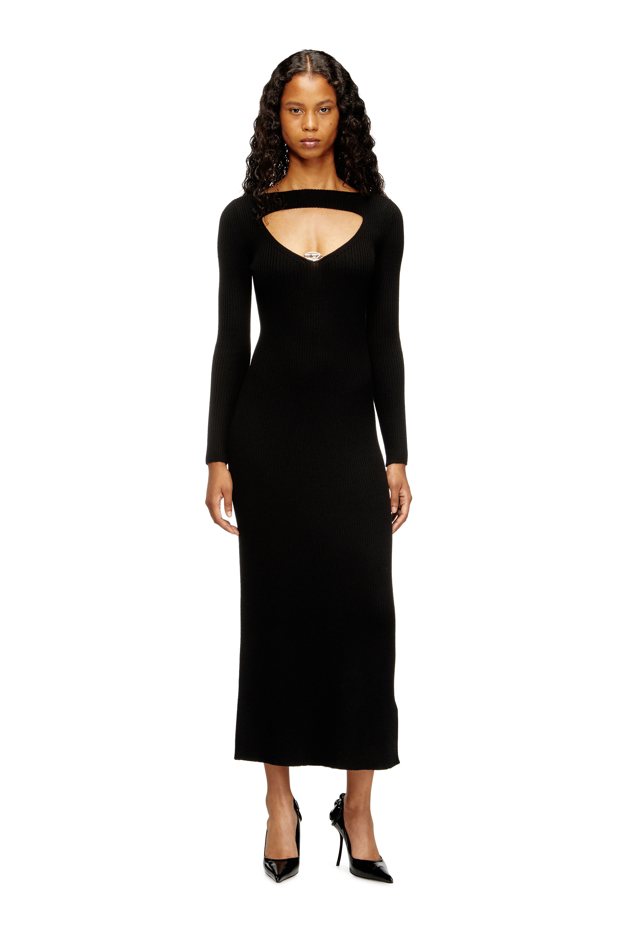 Diesel - M-OLONI, Abito midi in lana con intarsio Donna in Nero - 2