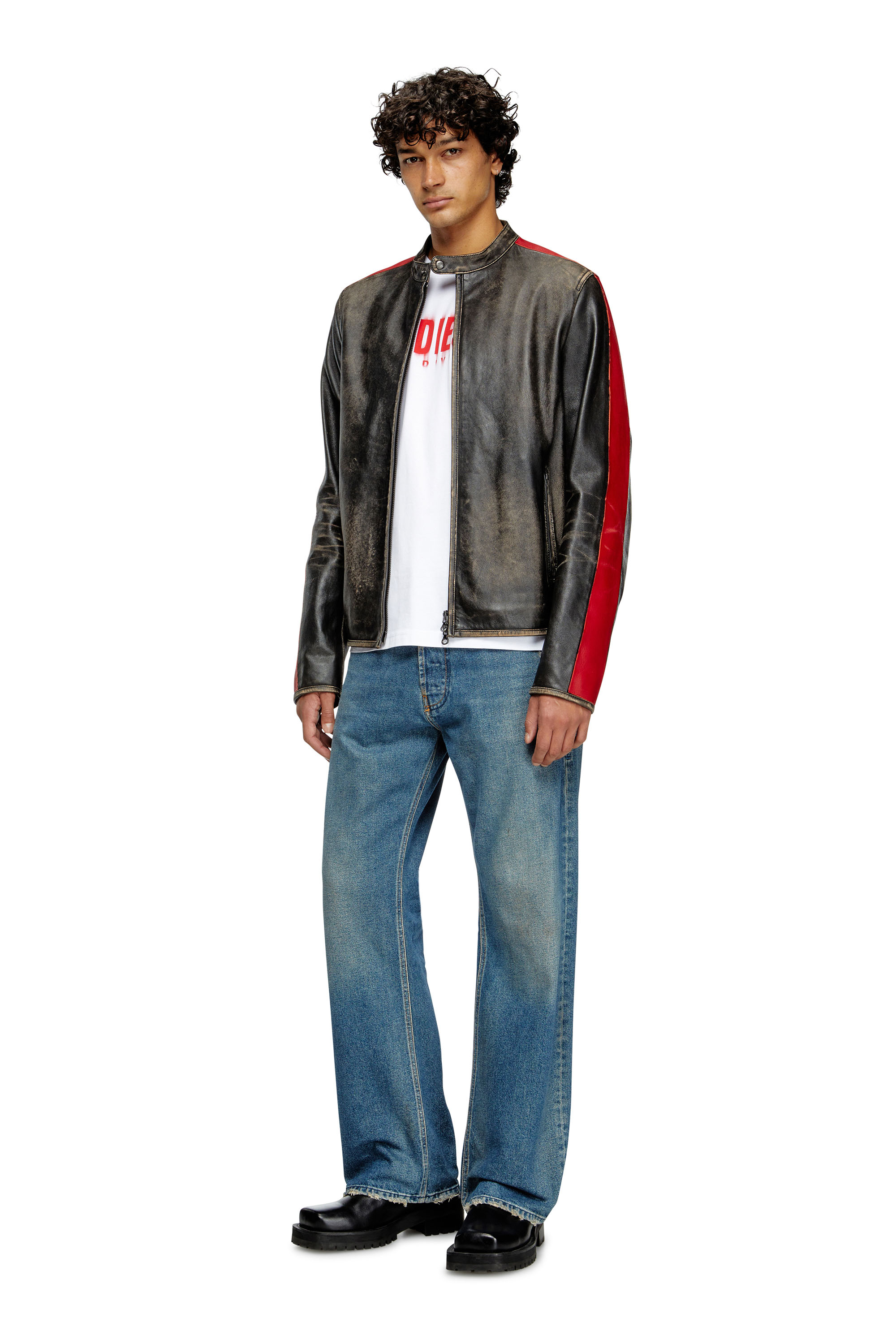 Diesel - L-RENN, Giacca in pelle con righe a contrasto Uomo in Multicolor - 2