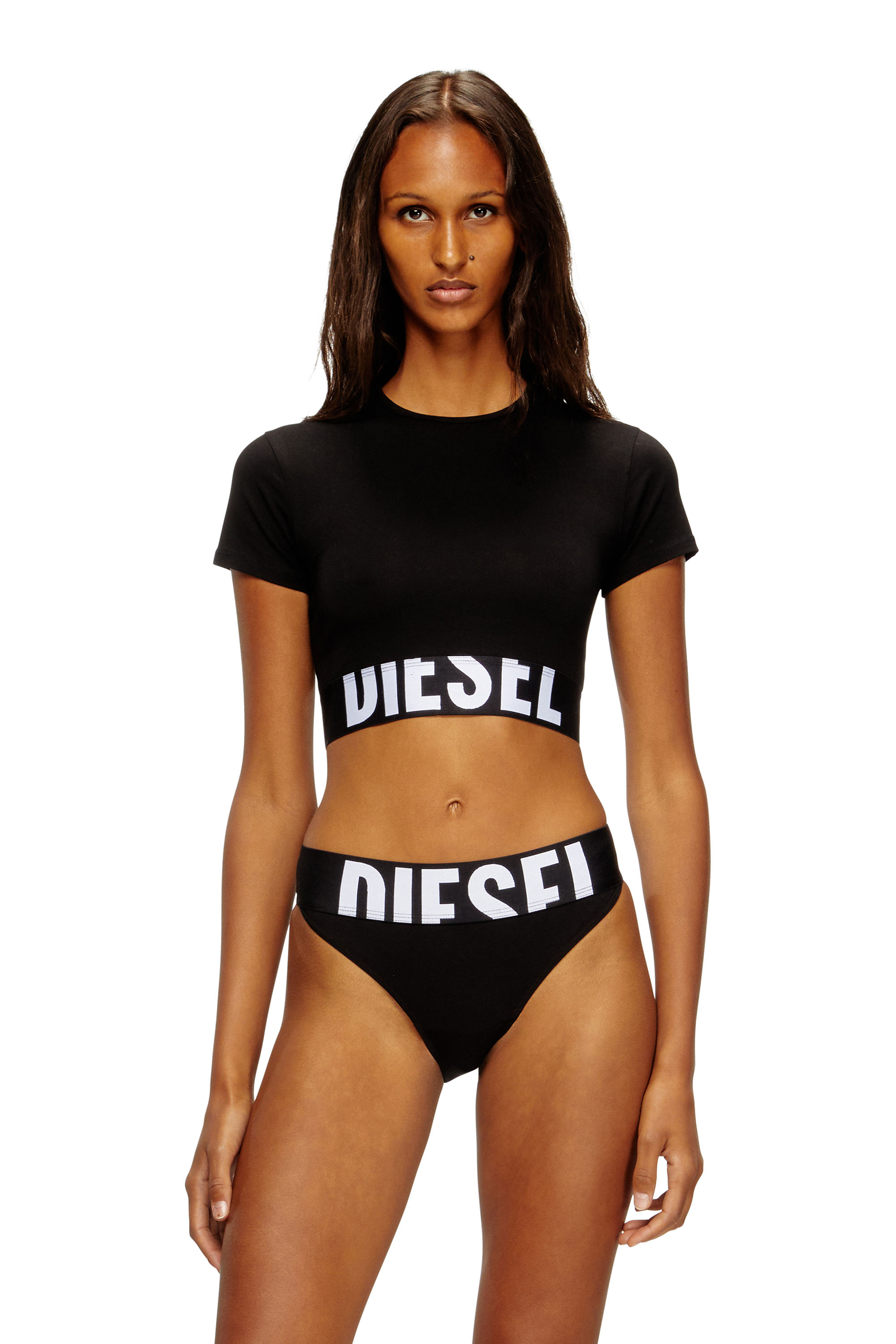 Diesel - UFTEE-SPORT-CROPPED-T-SHIRT, Crop top sportivo con fascia logo Donna in Nero - 1
