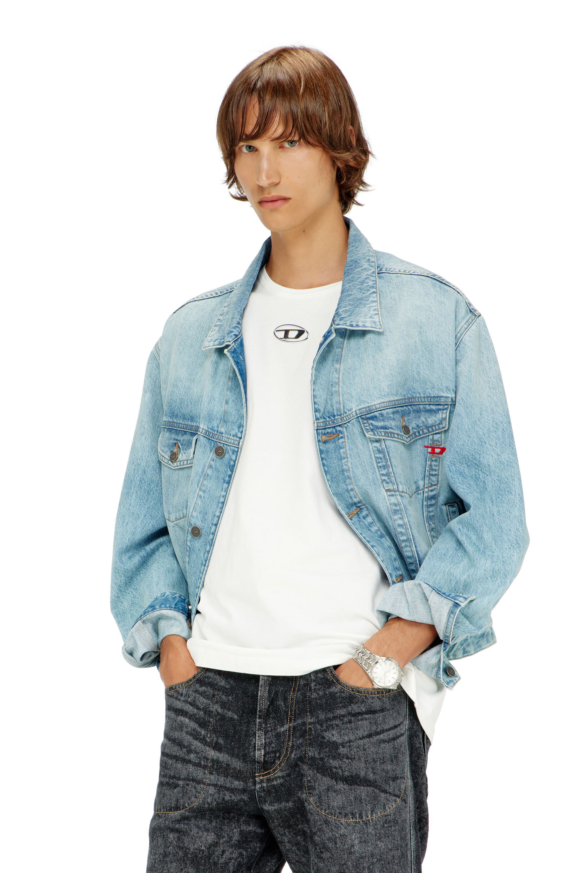 Diesel - T-NORM-IOD, T-shirt in cotone leggero con logo Oval D metallizzato Uomo in Bianco - 1