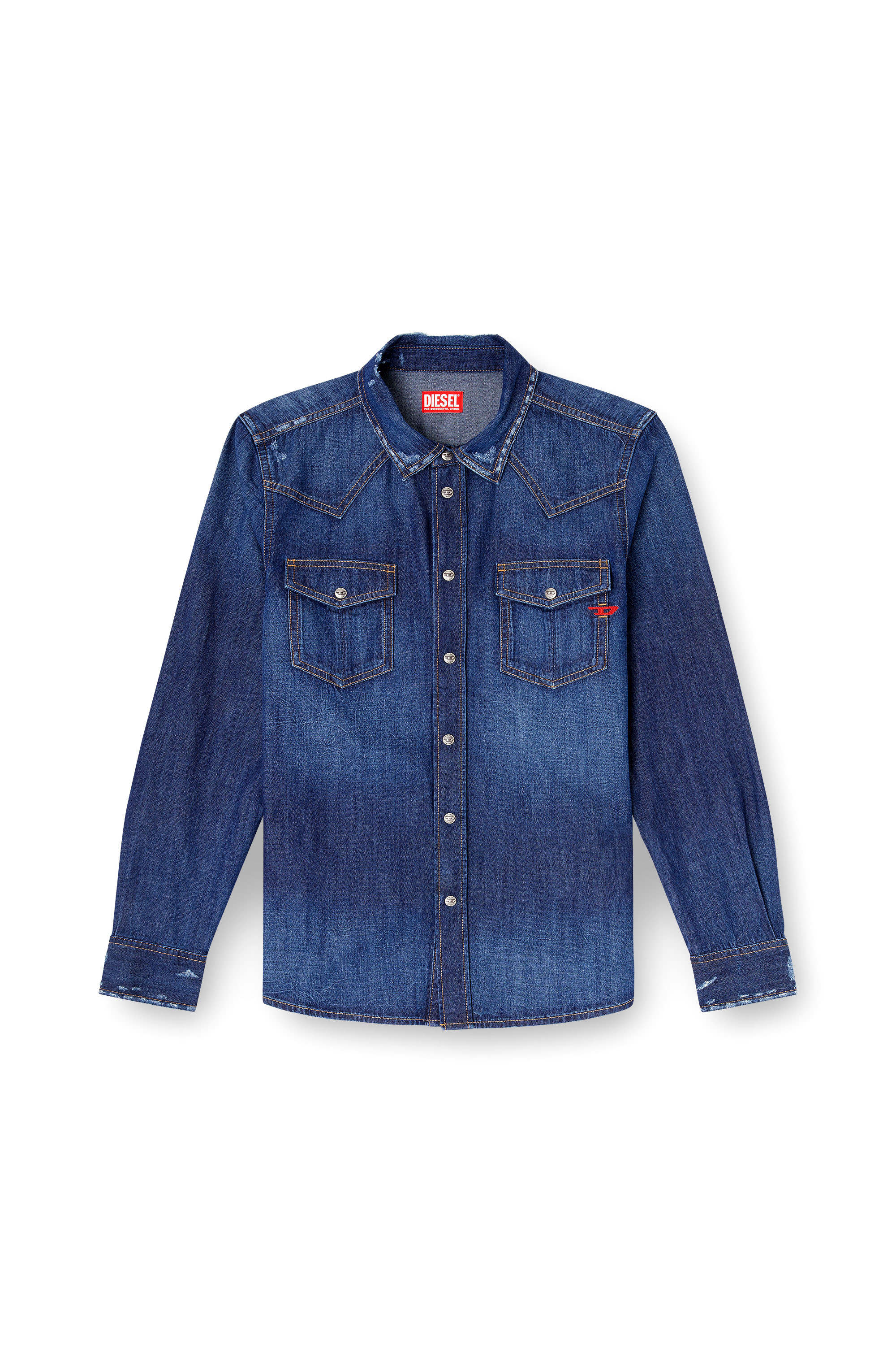 Diesel - D-VEGA, Camicia in denim con tasche applicate Uomo in Blu - 3