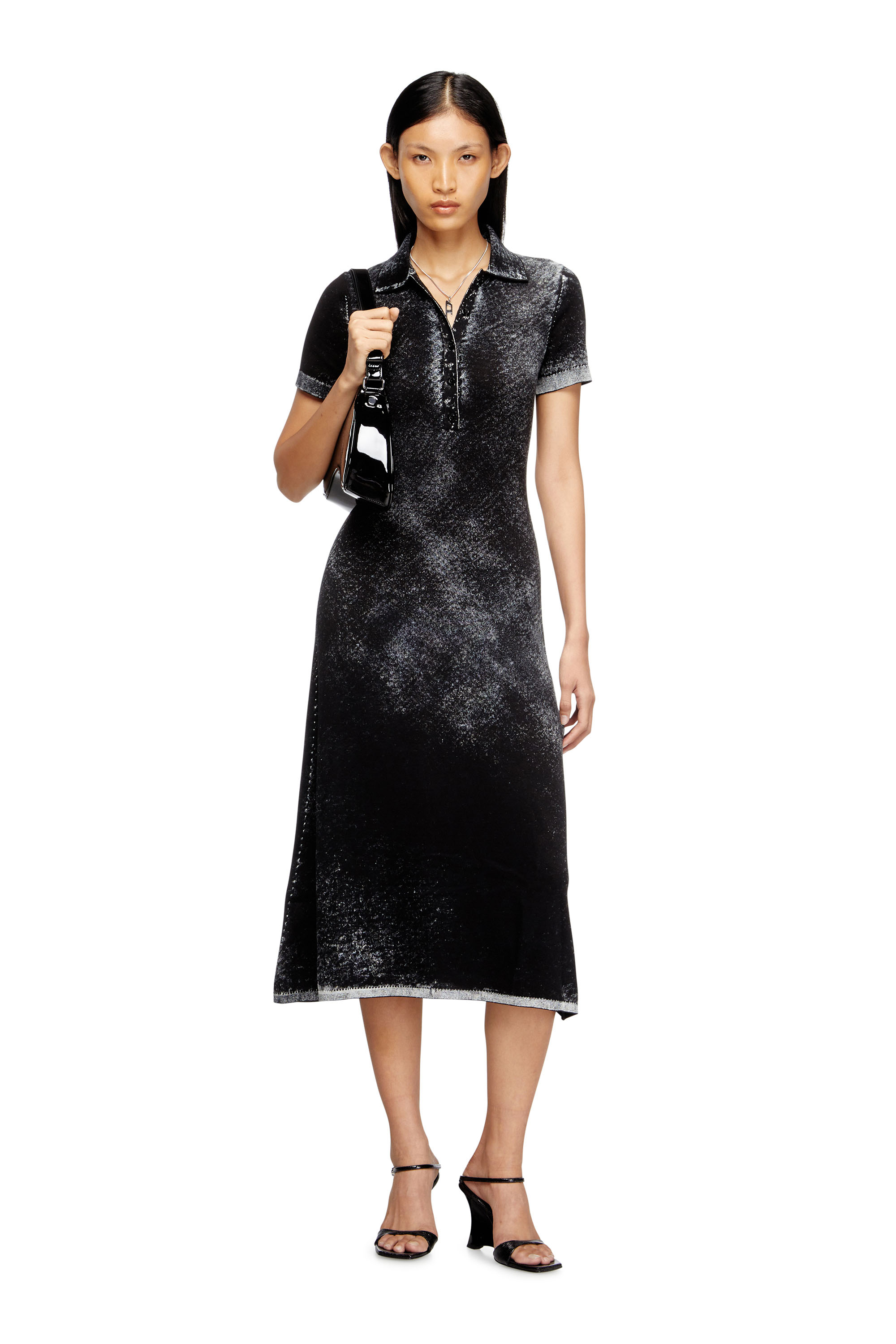 Diesel - M-LOURENS, Midi polo dress in reverse-printed knit Donna in Nero - 2