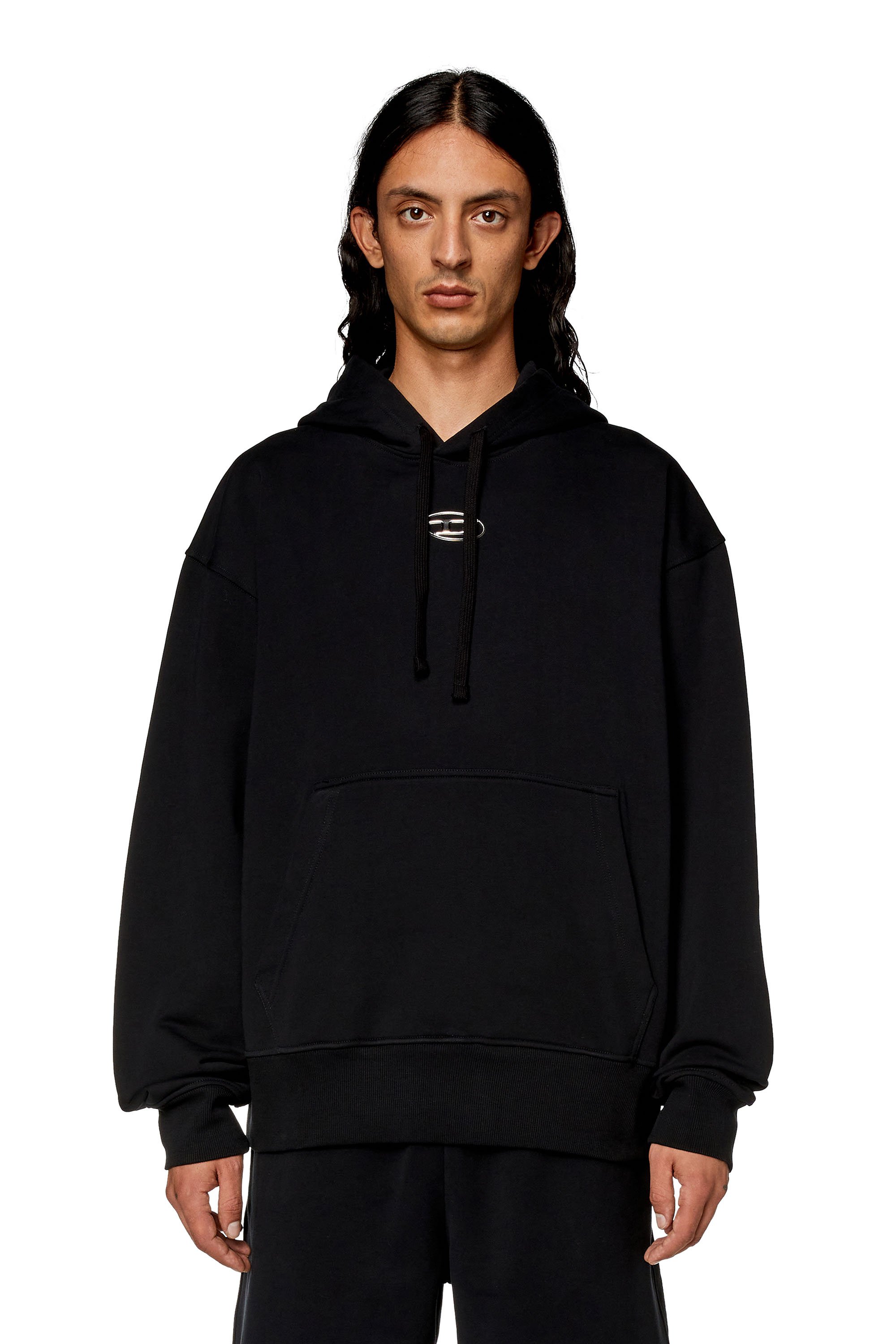 Diesel - S-MACS-HOOD-OD, Hoodie oversize con logo metallico Uomo in Nero - 5