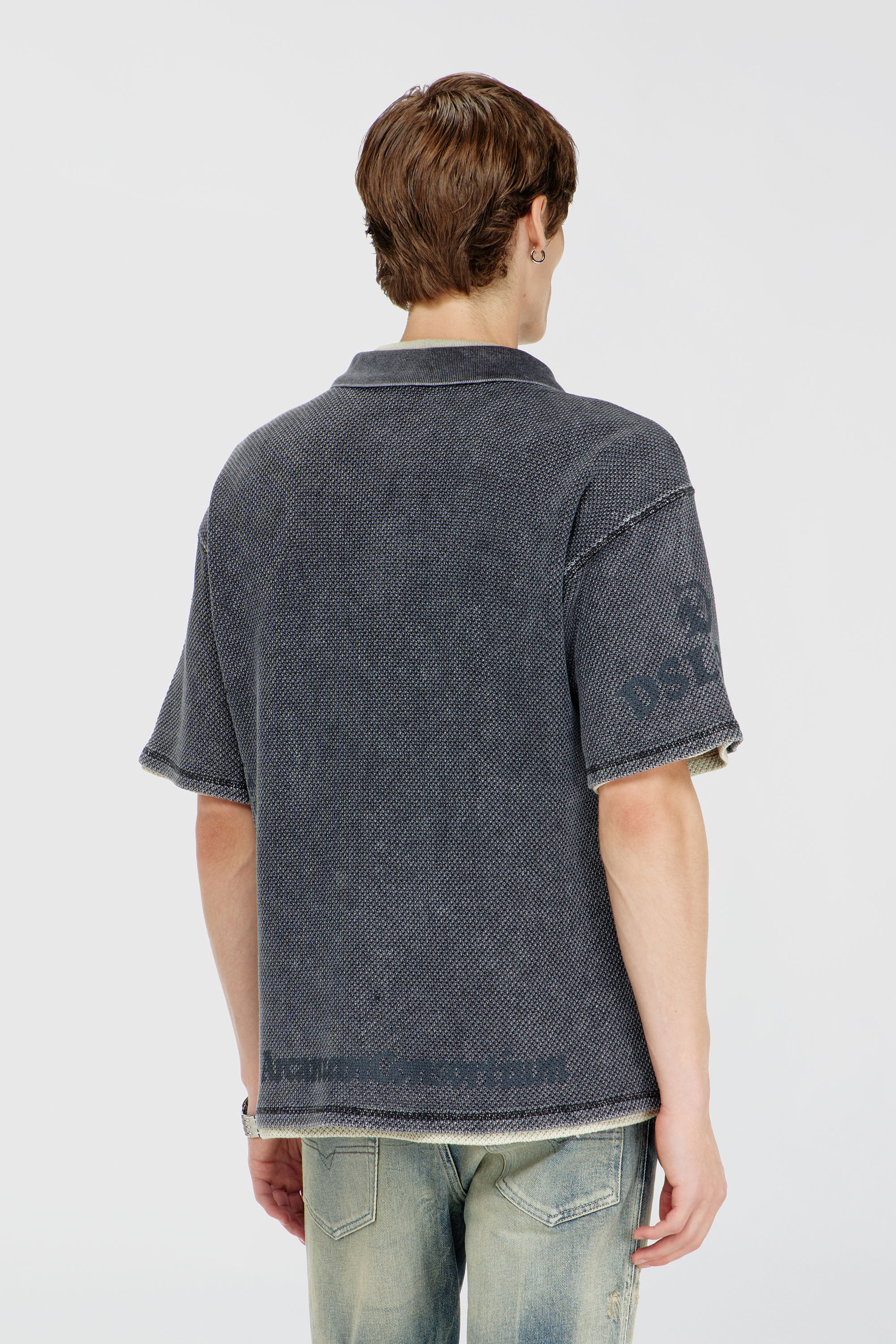Diesel - T-ERRY-ZIP, Polo in mesh jacquard con stampa Phoenix Uomo in Grigio - 4