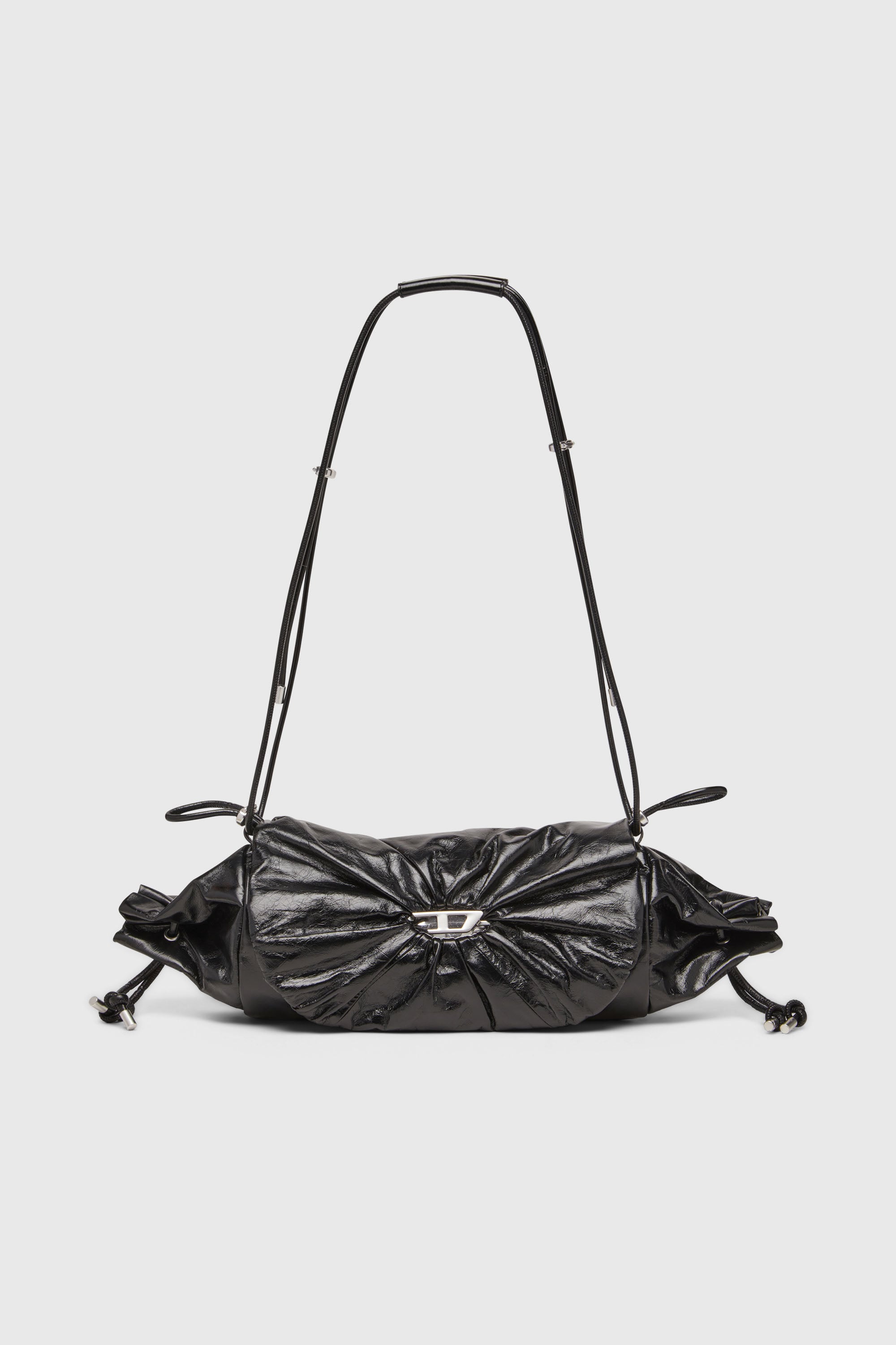 Diesel - SCRUNCH-D SHOULDER M, Scrunch-D M-Borsa a spalla arricciata in pelle lucida Donna in Nero - 1