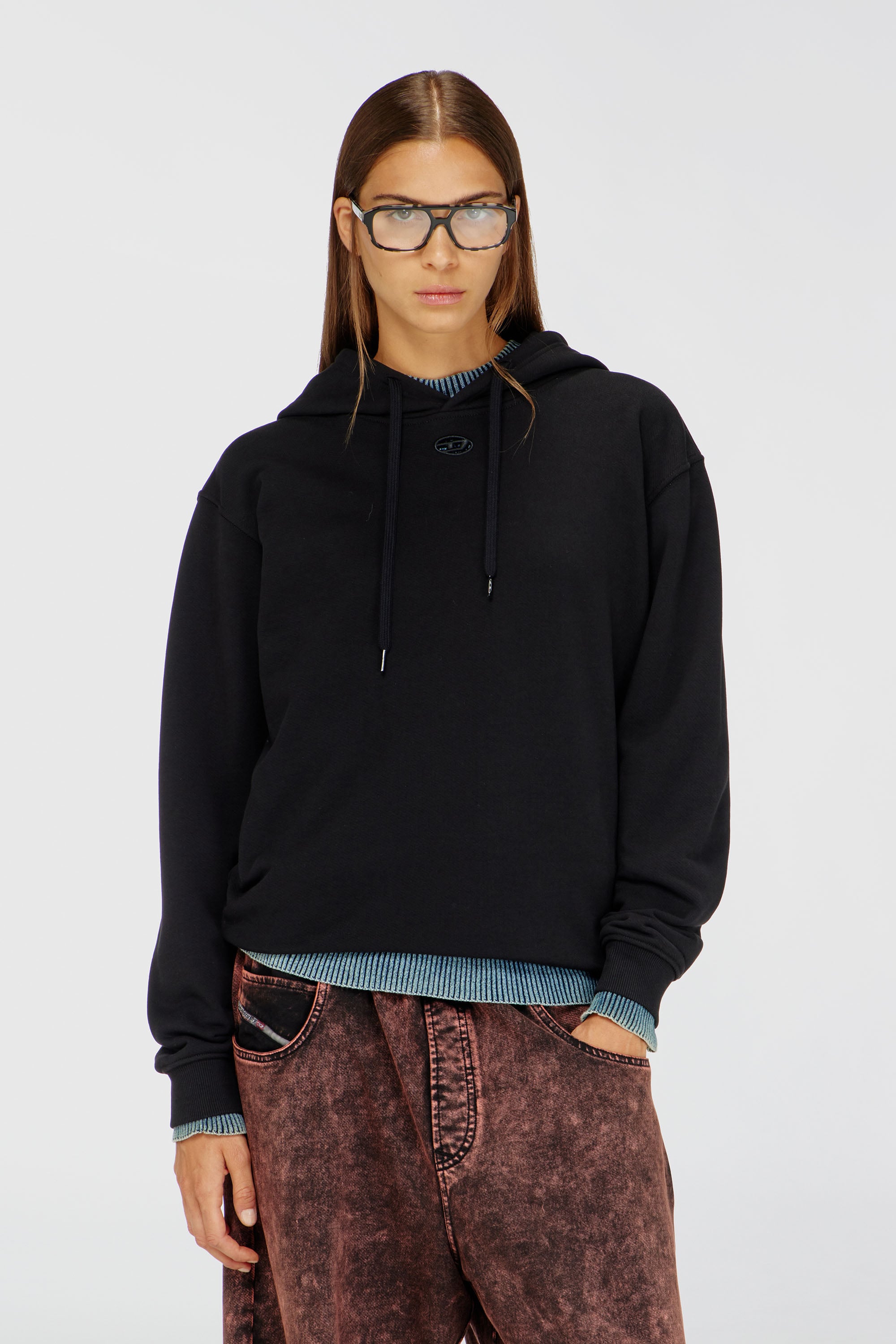Diesel - F-NORMY-HOOD-OD, Felpa con cappuccio in cotone con logo Oval D Donna in Nero - 1