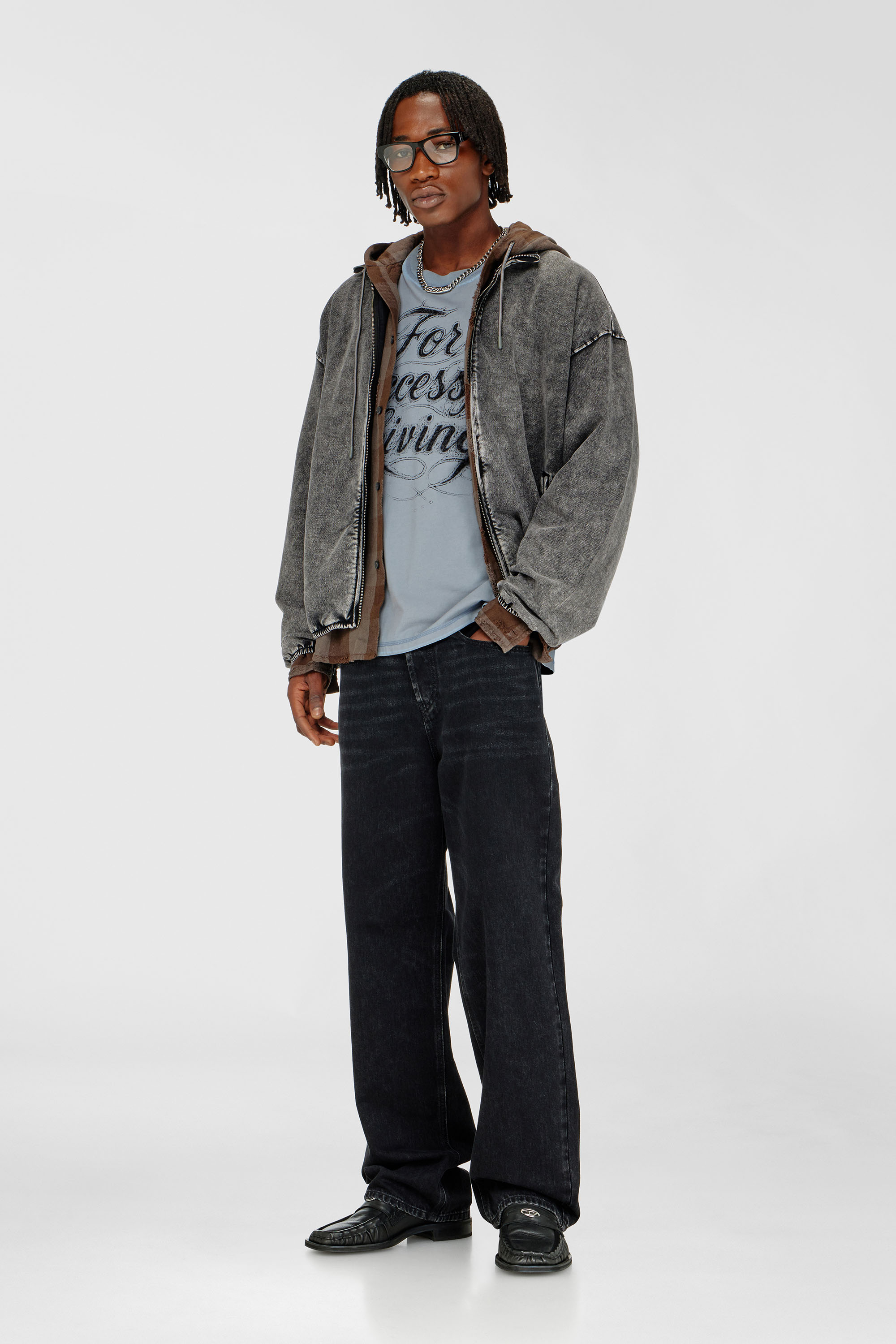 Diesel - S-CORSY, Felpa effetto denim Uomo in Grigio - 2