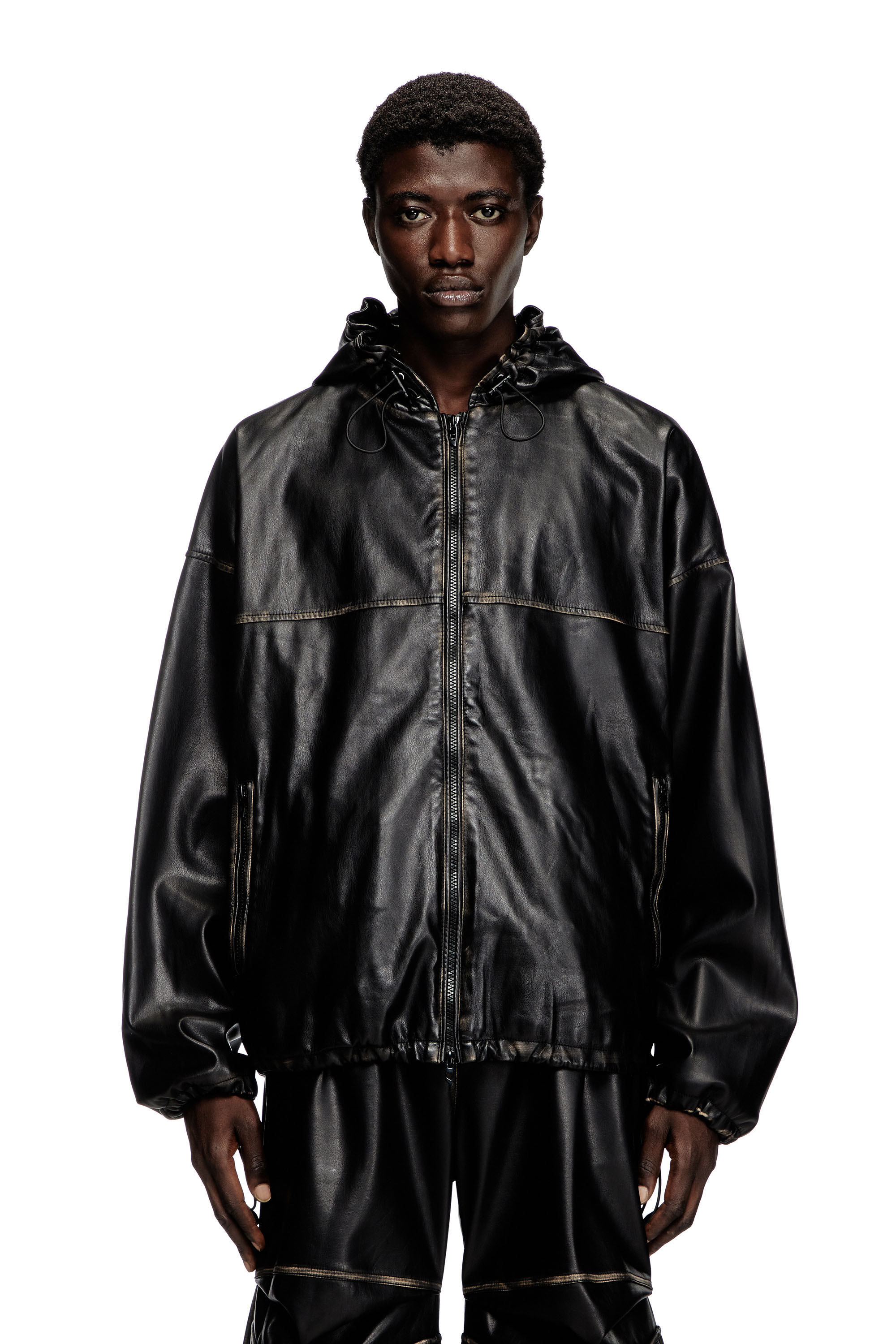 Diesel - J-ANTIL, Giacca con cappuccio effetto distressed Unisex in Nero - 3