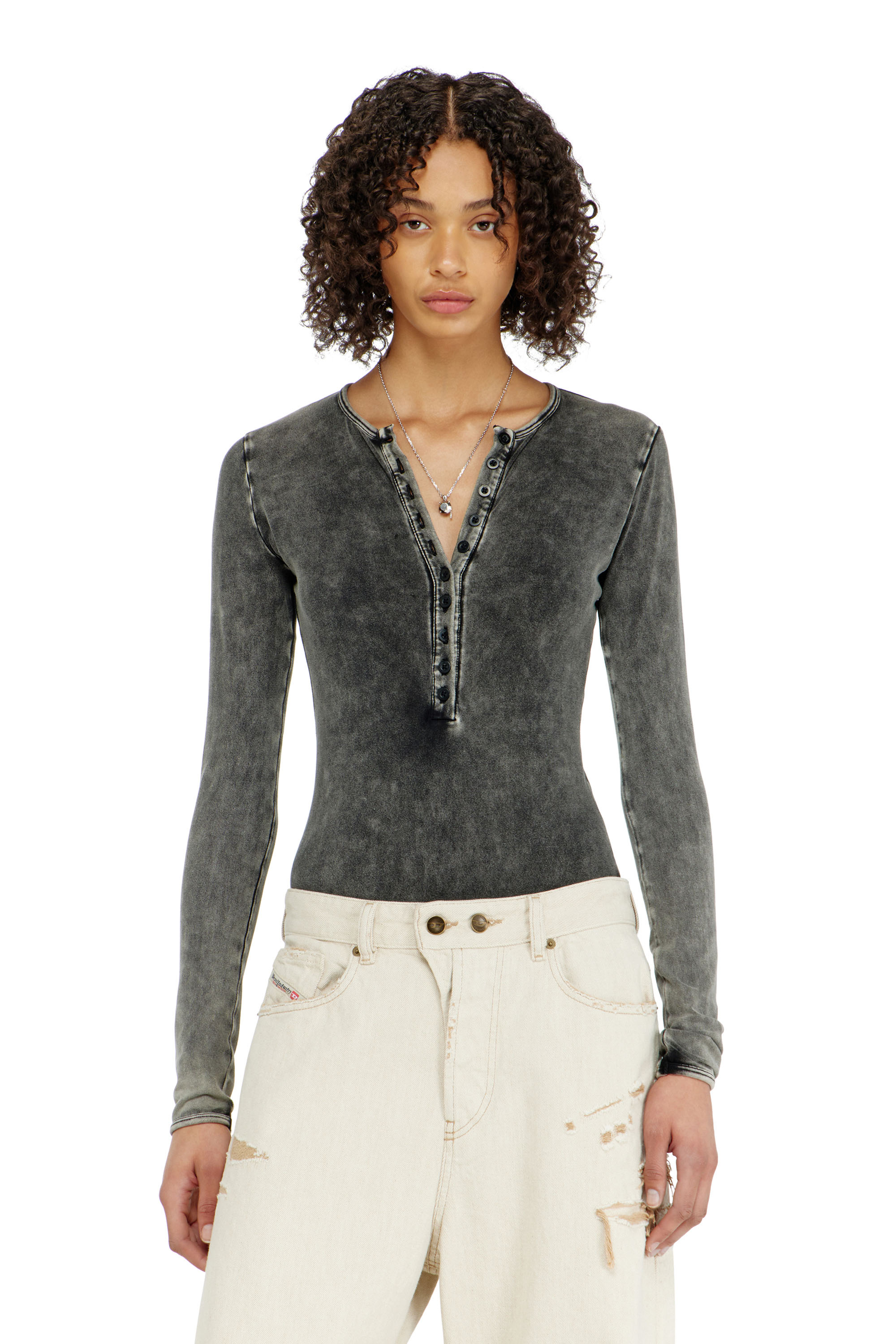 Diesel - FRESYA-DNM, Body in cotone con chiusura frontale a bottoni Donna in ToBeDefined - 1