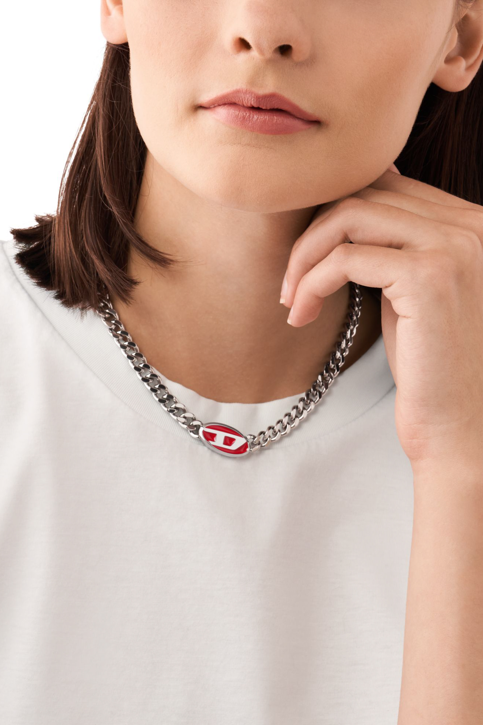 Diesel - DX1446, Unisex's Red enamel chain necklace in Silver - 4