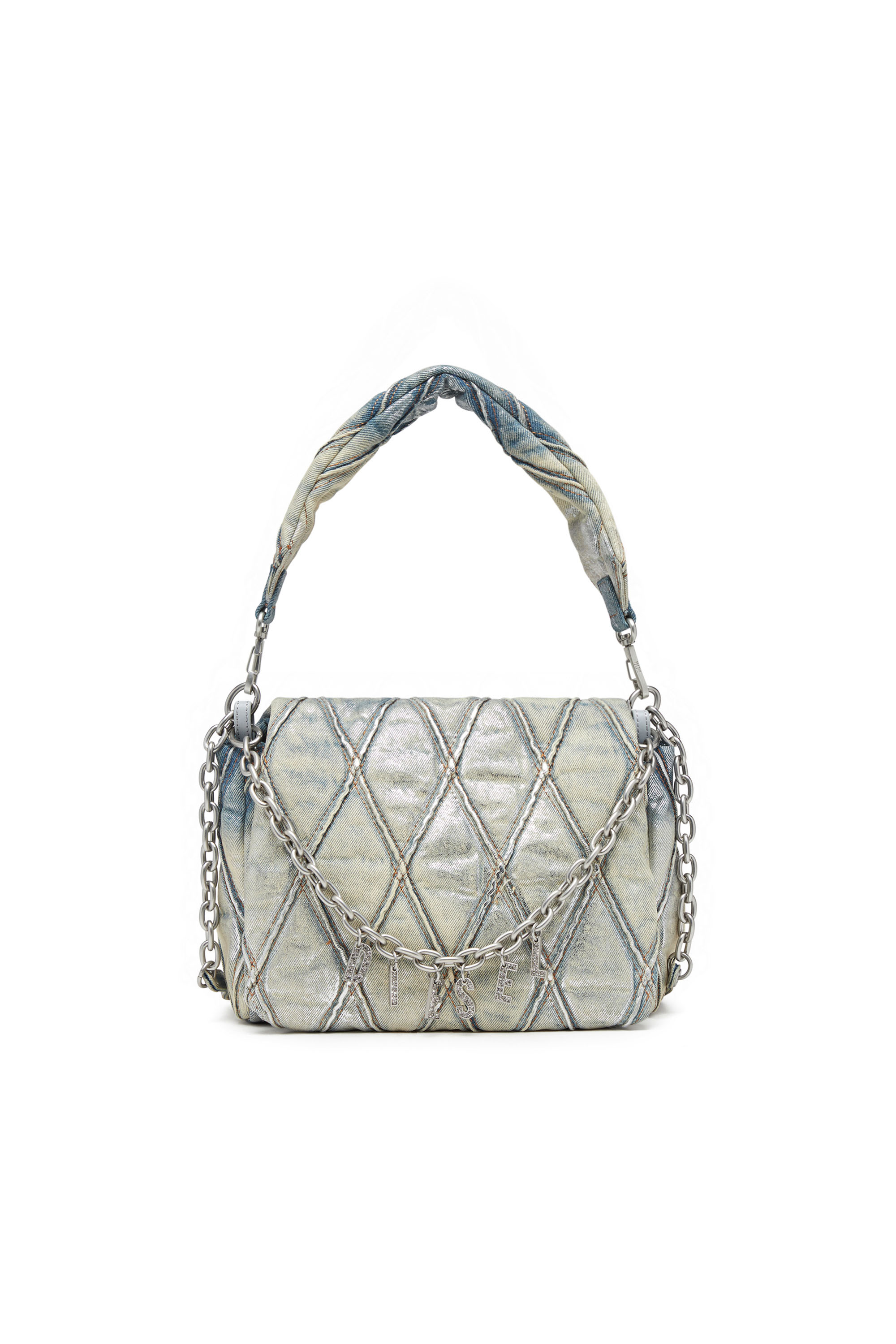 Diesel - CHARM-D SHOULDER M, Charm-D M-Borsa a spalla in denim trapuntato metallizzato Donna in Blu - 1