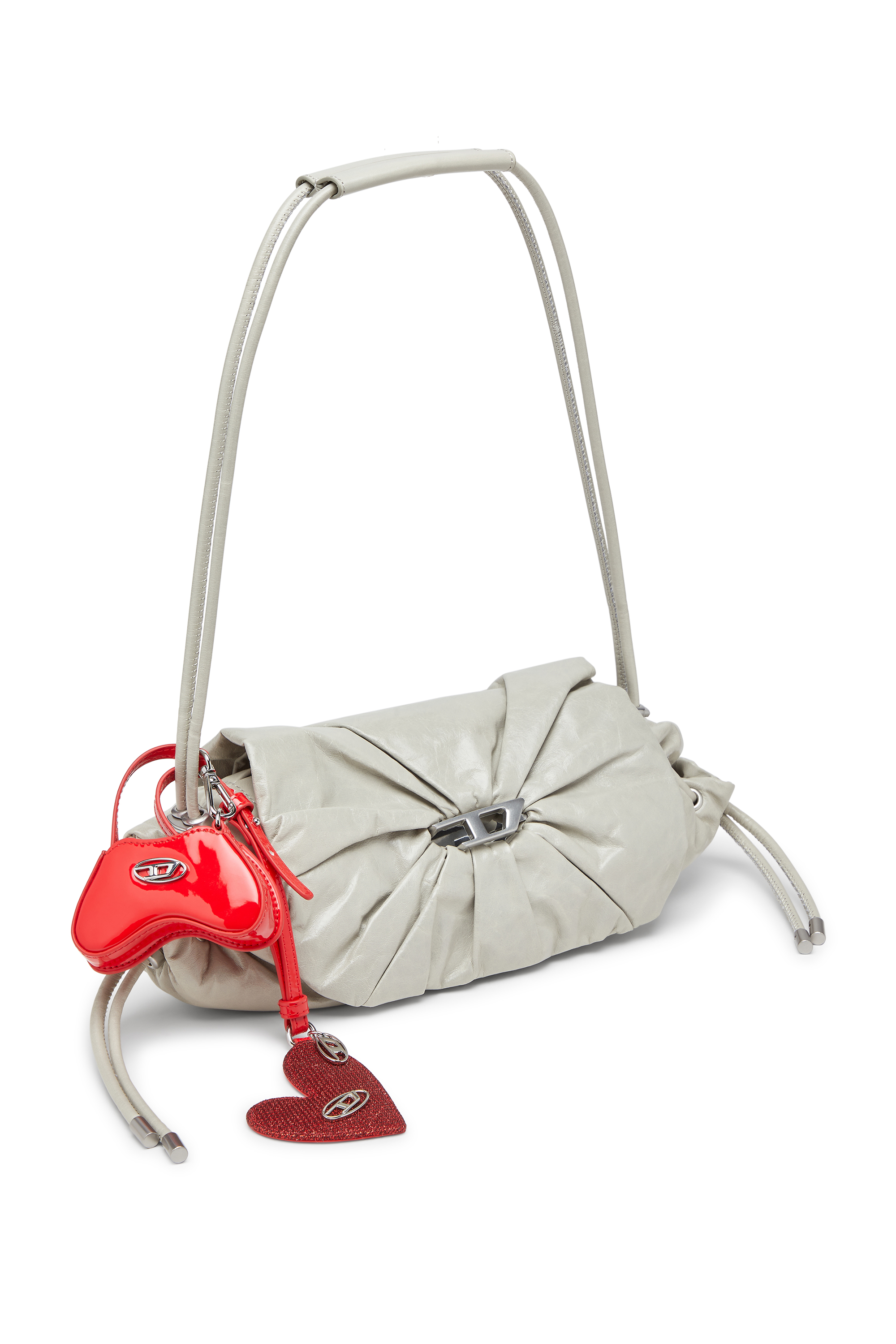 Diesel - SCRUNCH-D SHOULDER S, Scrunch-D S-Borsa a spalla in pelle arricciata Donna in Bianco - 2