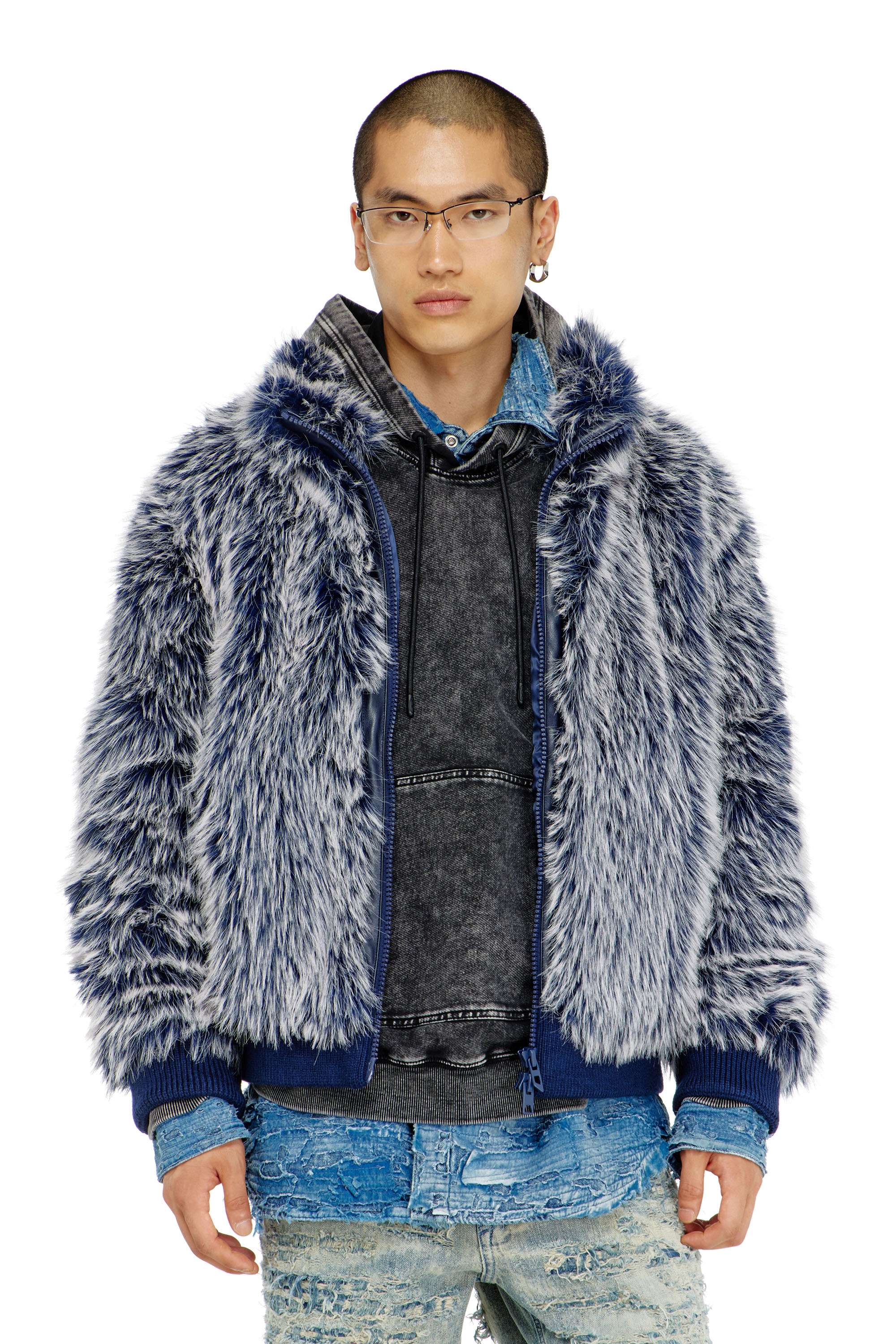 Diesel - W-VICTOR, Giacca invernale effetto shaggy Uomo in Blu - 1