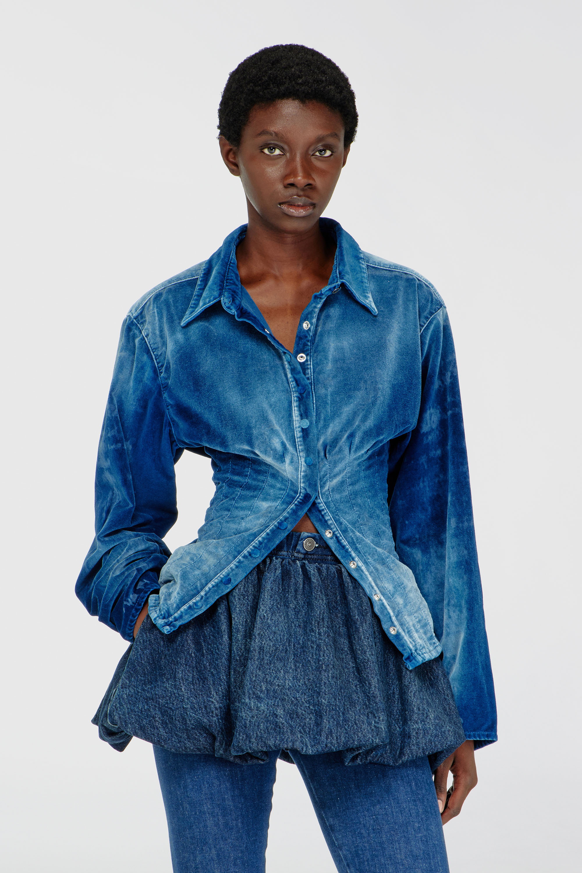 Diesel - DE-SINDI-FSJ, Camicia in denim effetto velluto Donna in Blu - 3