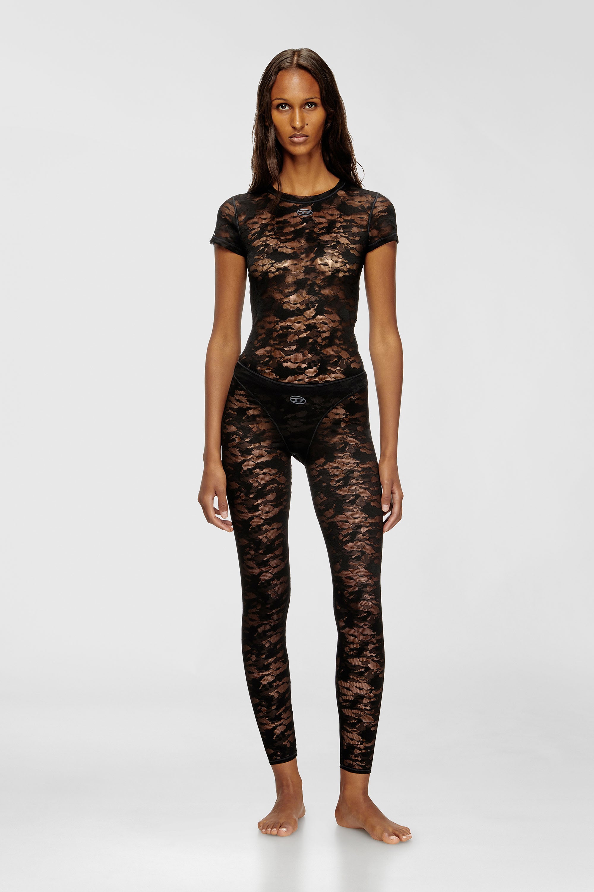 Diesel - CLAIRE-UTLT, Leggings in pizzo camouflage Donna in Nero - 1